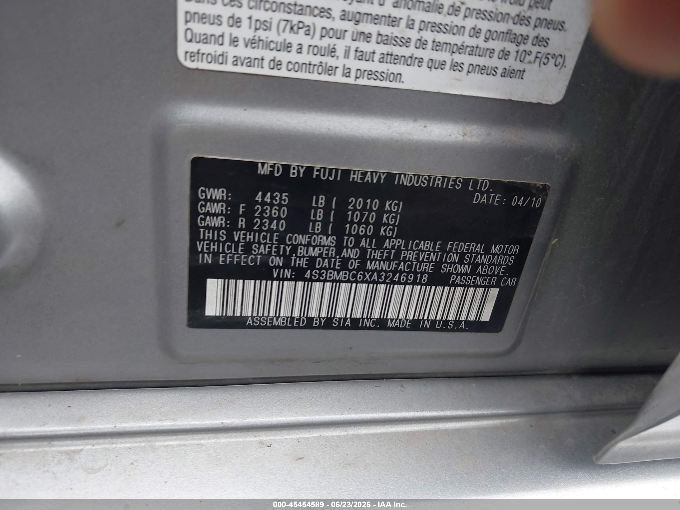 2010 Subaru Legacy 2.5i Premium Silver vin: 4S3BMBC6XA3246918
