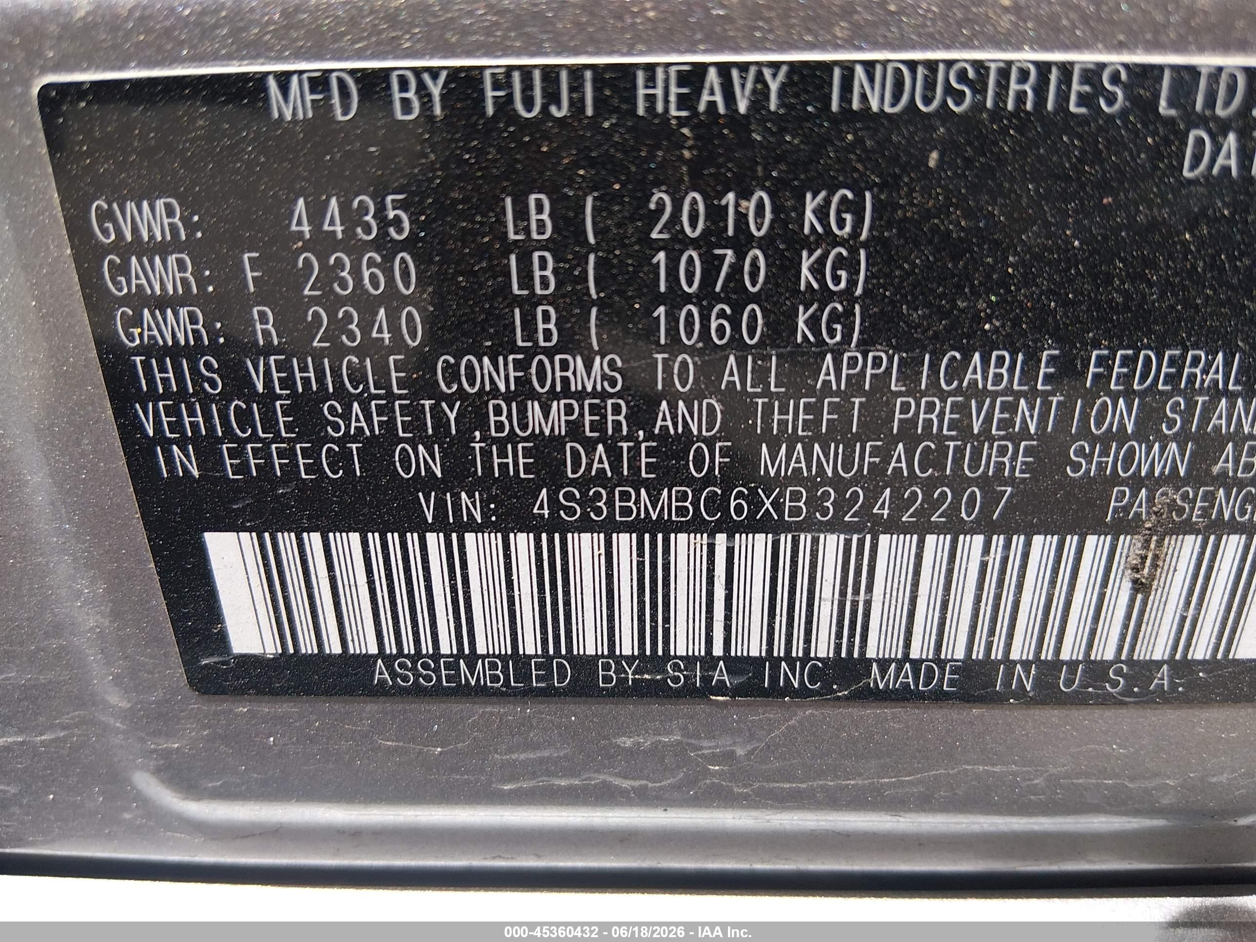 2011 Subaru Legacy 2.5i Premium Silver vin: 4S3BMBC6XB3242207