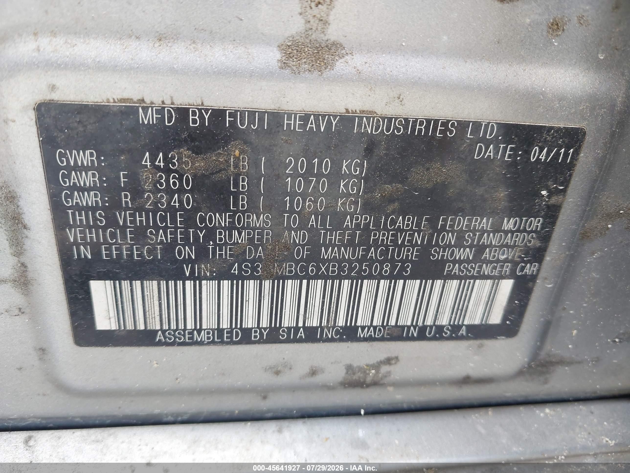 2011 Subaru Legacy 2.5i Premium Silver vin: 4S3BMBC6XB3250873