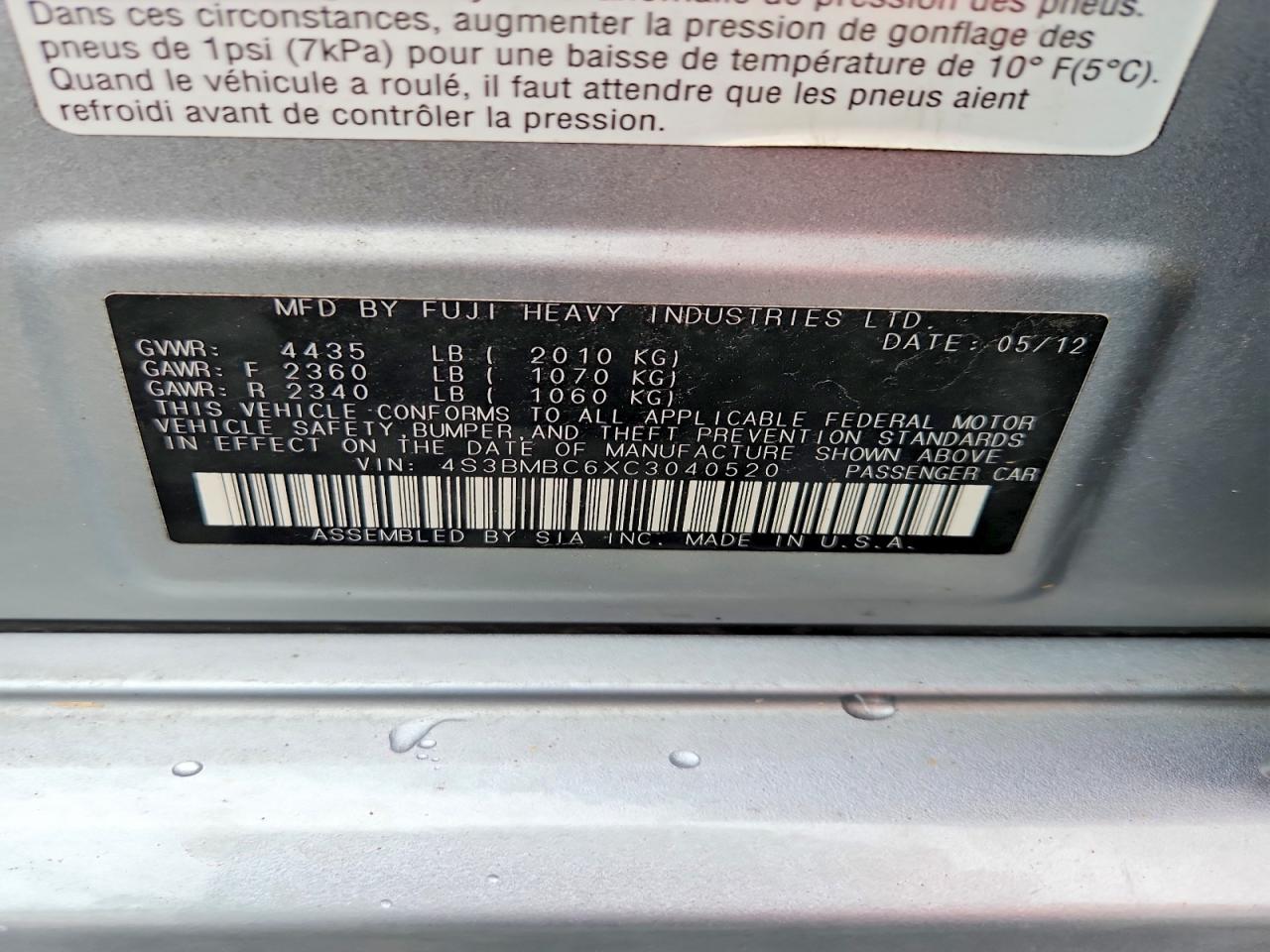 2012 Subaru Legacy 2.5i Premium Silver vin: 4S3BMBC6XC3040520
