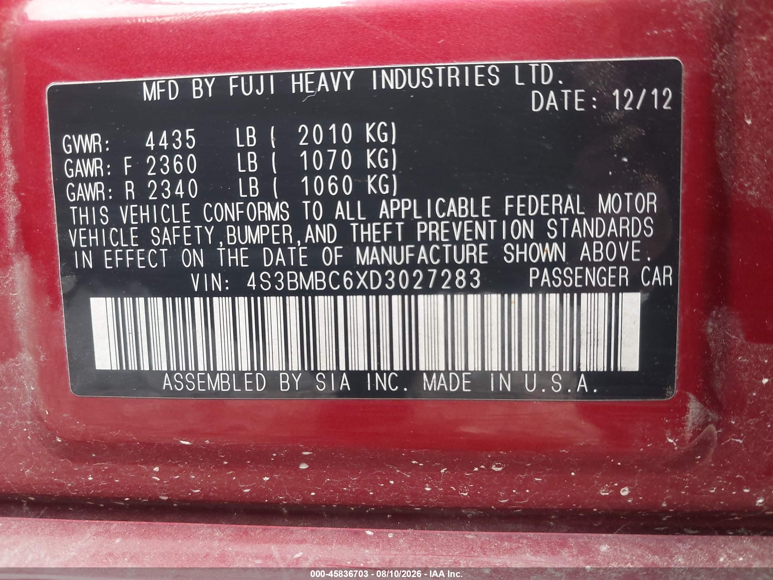 2013 Subaru Legacy 2.5i Premium Maroon vin: 4S3BMBC6XD3027283