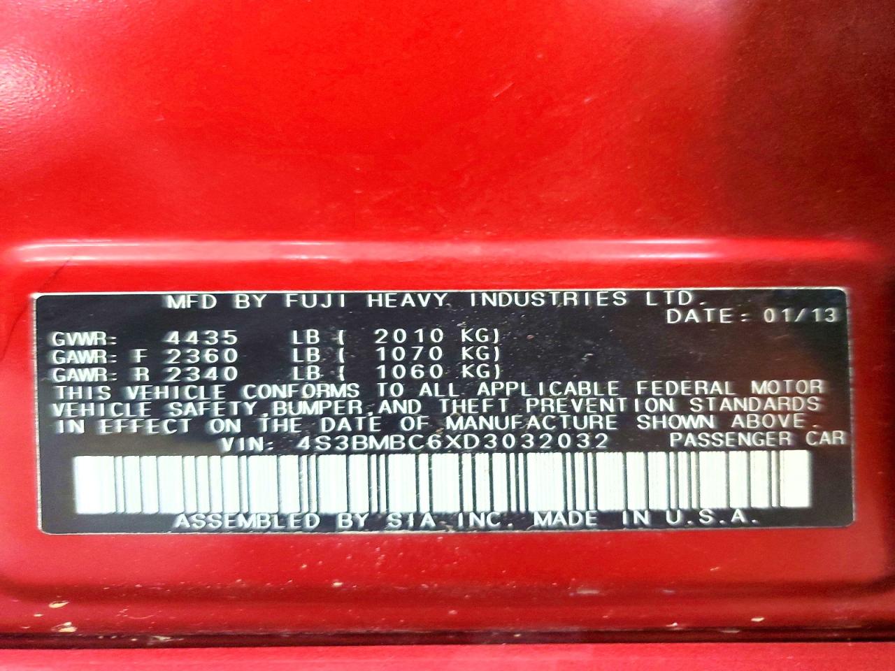 2013 Subaru Legacy 2.5i Premium Red vin: 4S3BMBC6XD3032032