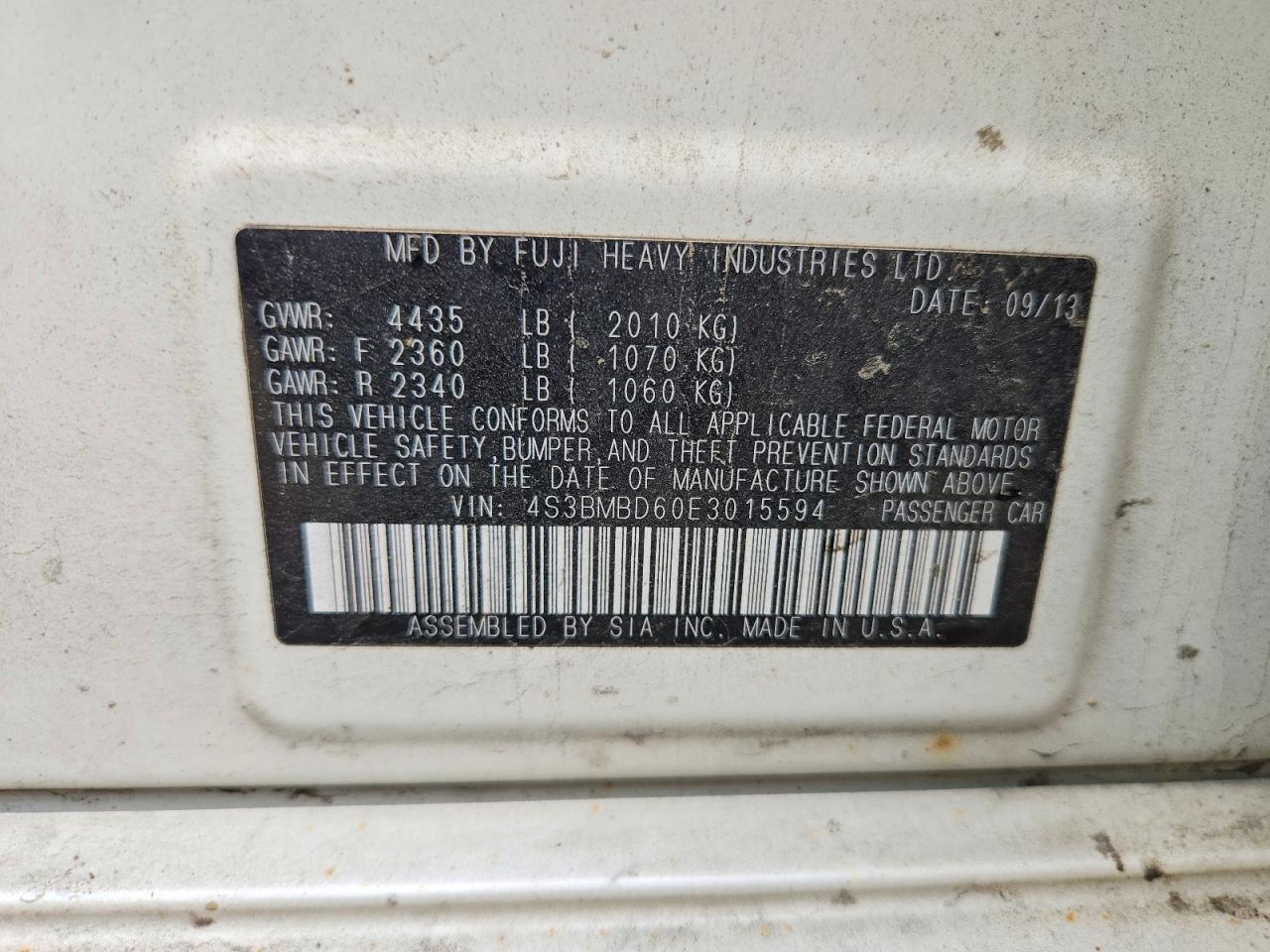 2014 Subaru Legacy 2.5i Premium Белый vin: 4S3BMBD60E3015594