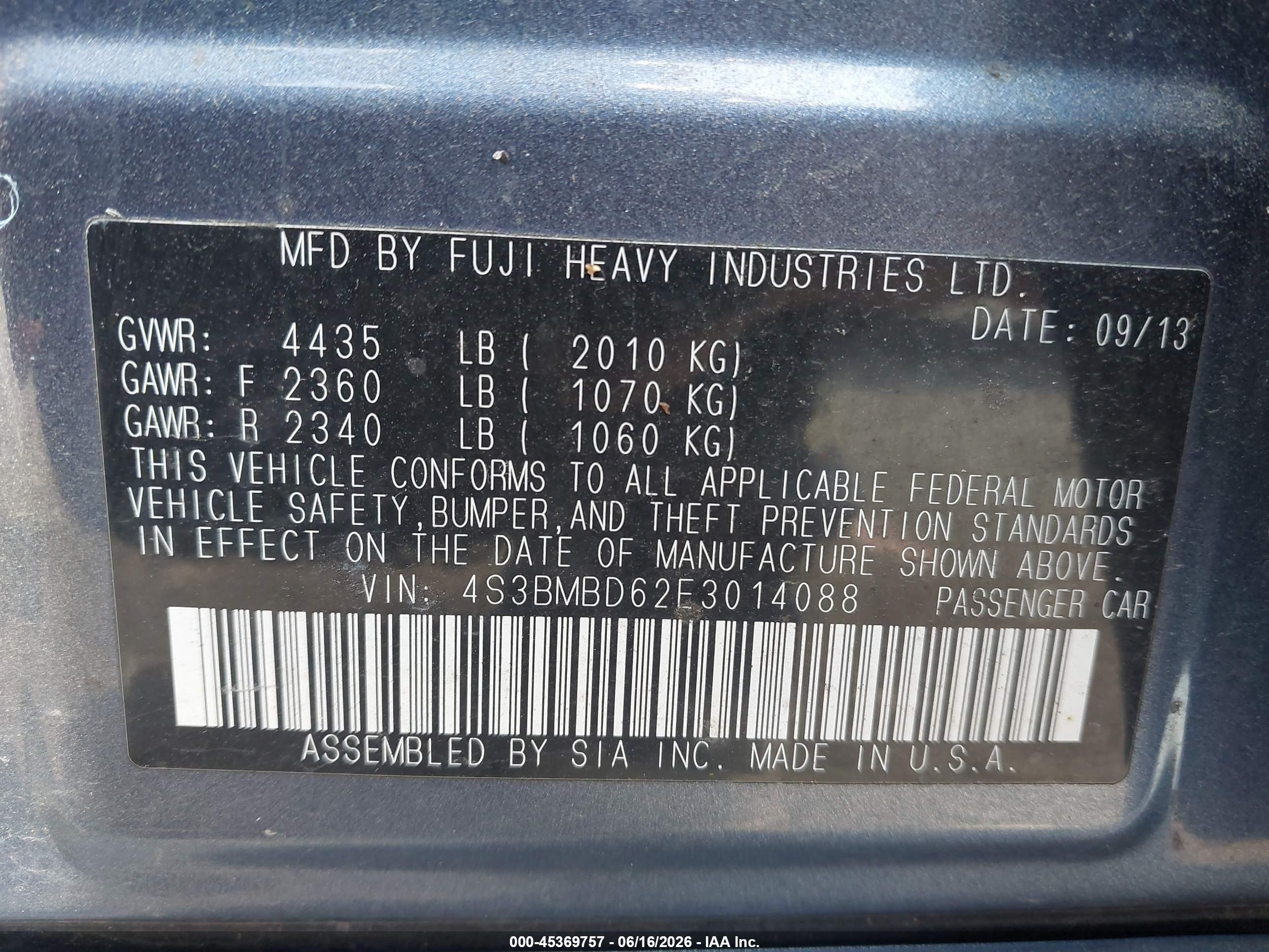 2014 Subaru Legacy 2.5i Premium Blue vin: 4S3BMBD62E3014088