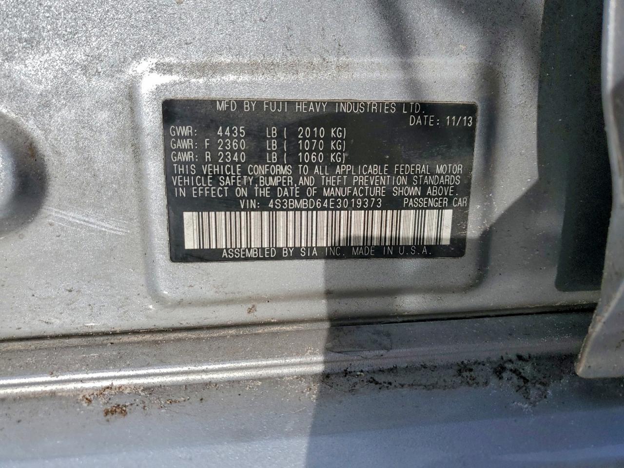 2014 Subaru Legacy 2.5i Premium Silver vin: 4S3BMBD64E3019373