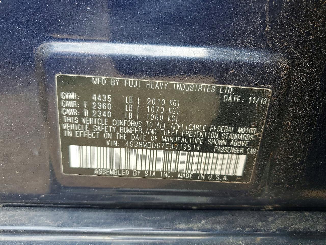 2014 Subaru Legacy 2.5i Premium Blue vin: 4S3BMBD67E3019514