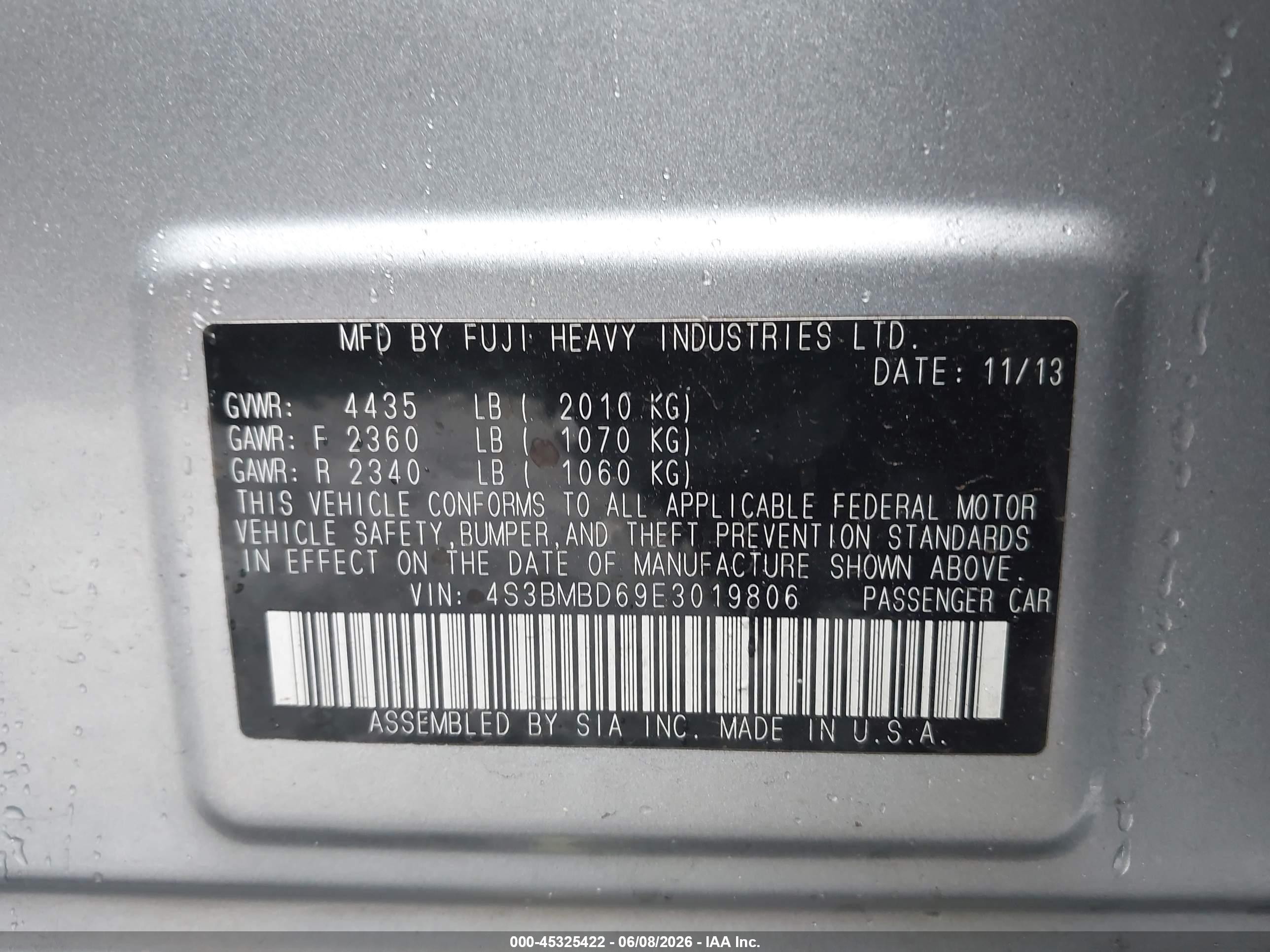 2014 Subaru Legacy 2.5i Premium Light Blue vin: 4S3BMBD69E3019806