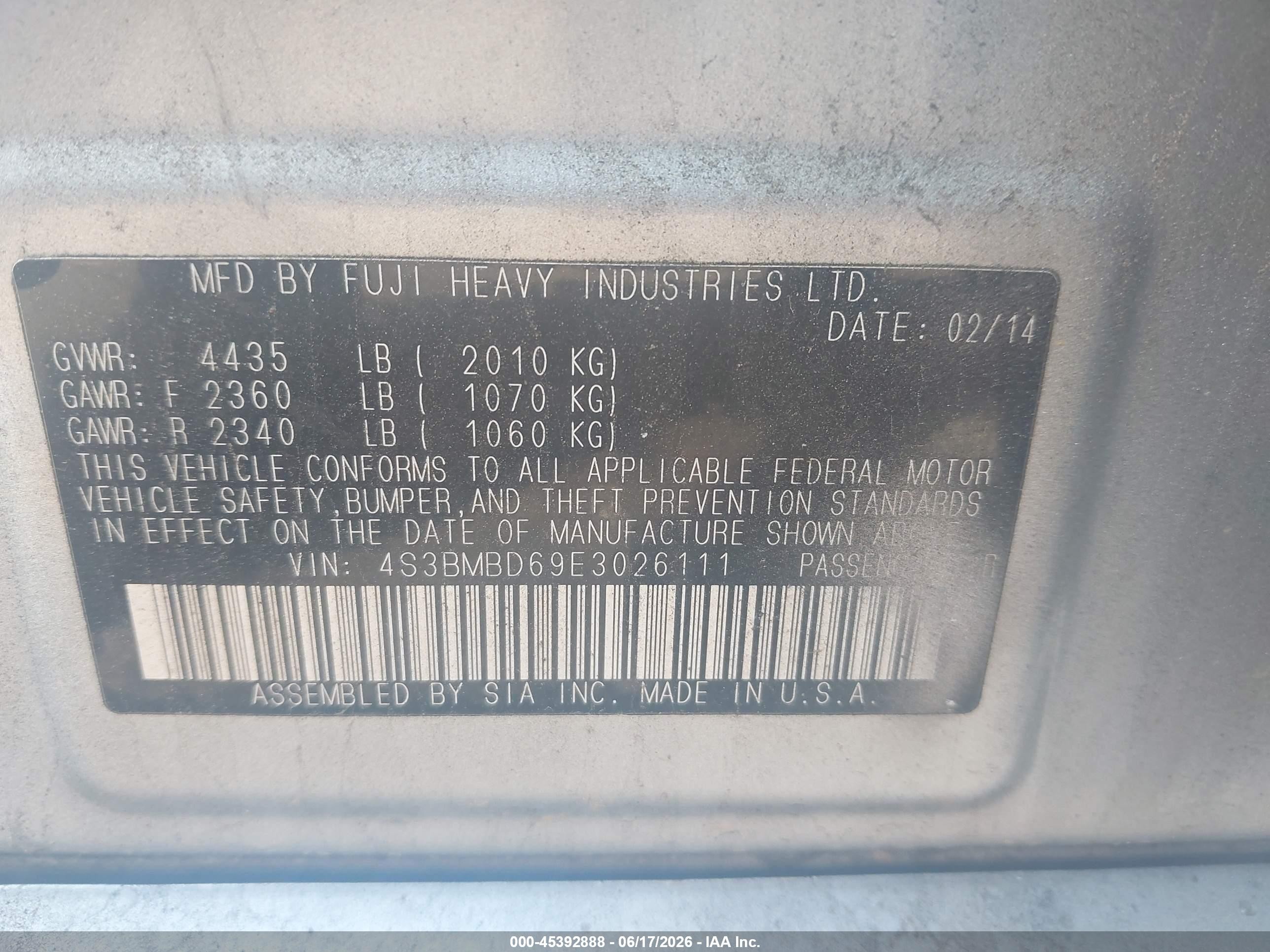2014 Subaru Legacy 2.5i Premium Silver vin: 4S3BMBD69E3026111