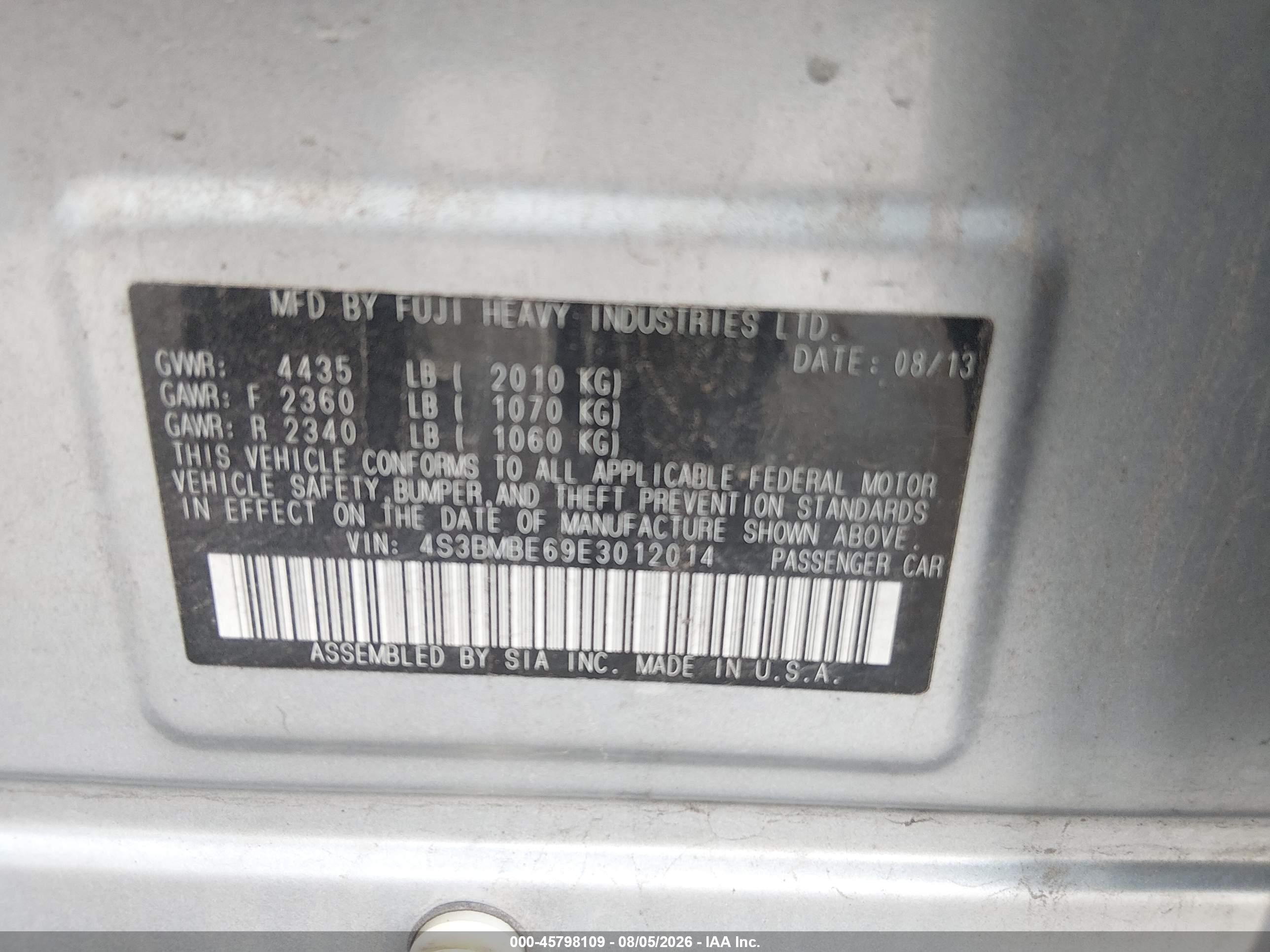2014 Subaru Legacy 2.5i Premium Silver vin: 4S3BMBE69E3012014