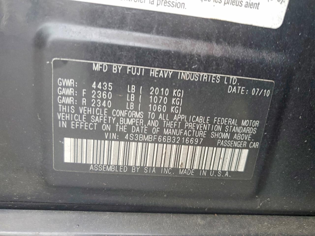 2011 Subaru Legacy 2.5i Premium Black vin: 4S3BMBF66B3216697
