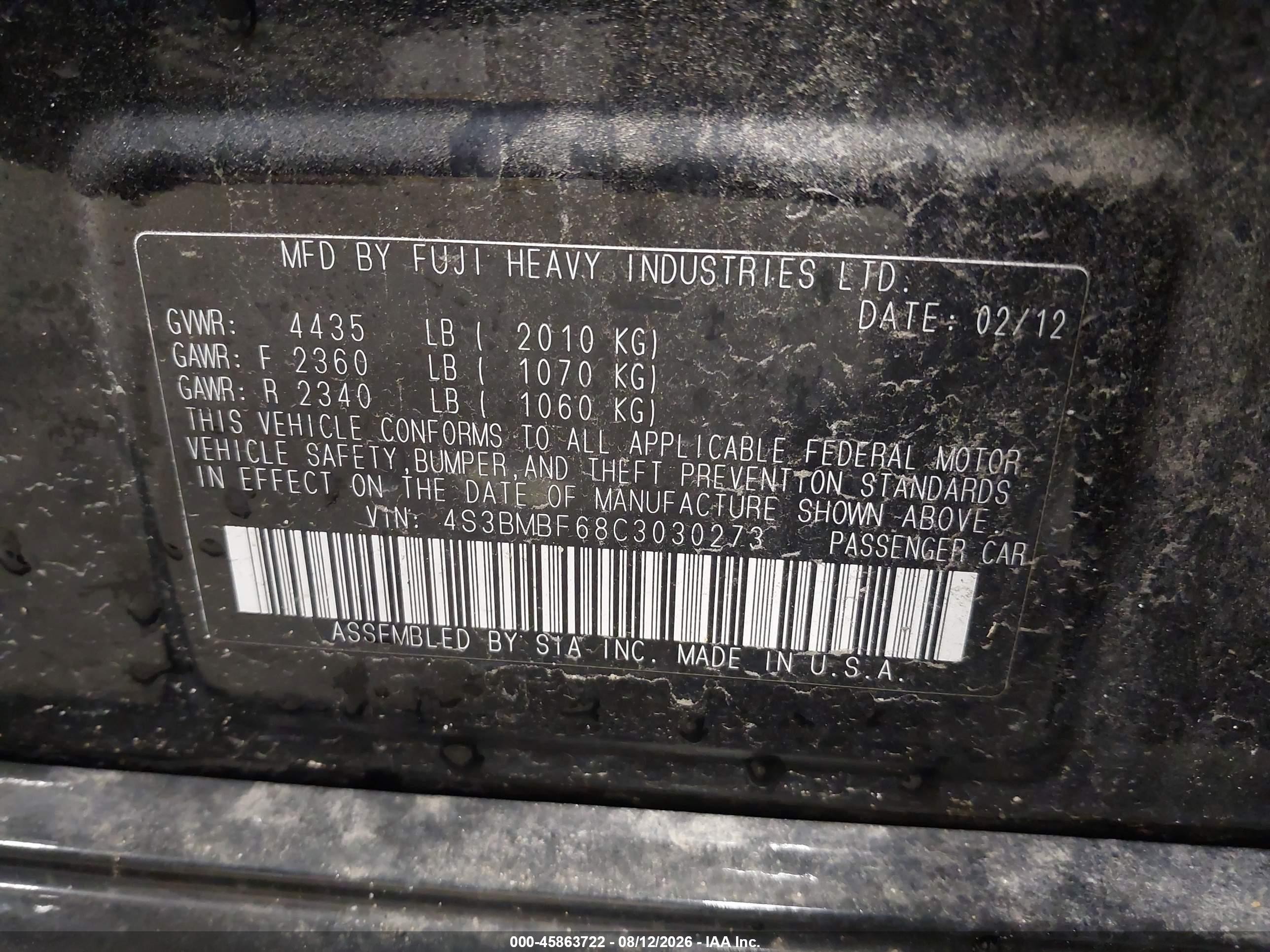2012 Subaru Legacy 2.5i Premium Black vin: 4S3BMBF68C3030273