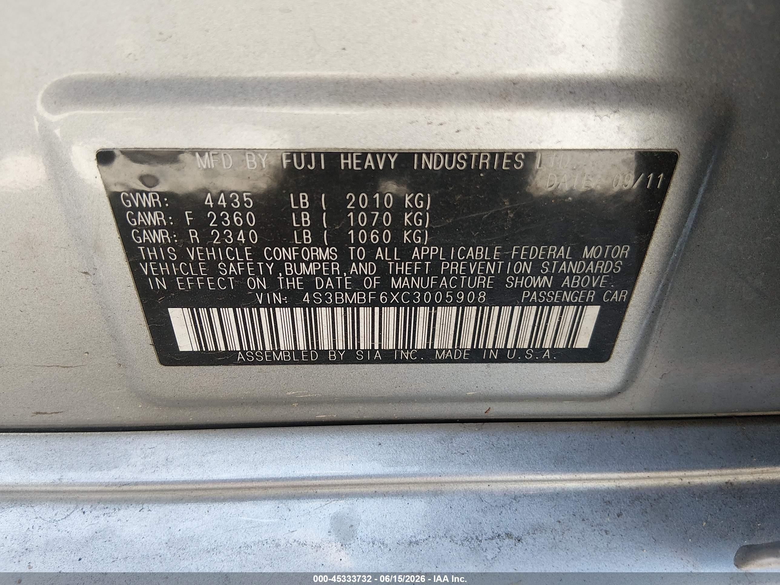 2012 Subaru Legacy 2.5i Premium Серебряный vin: 4S3BMBF6XC3005908