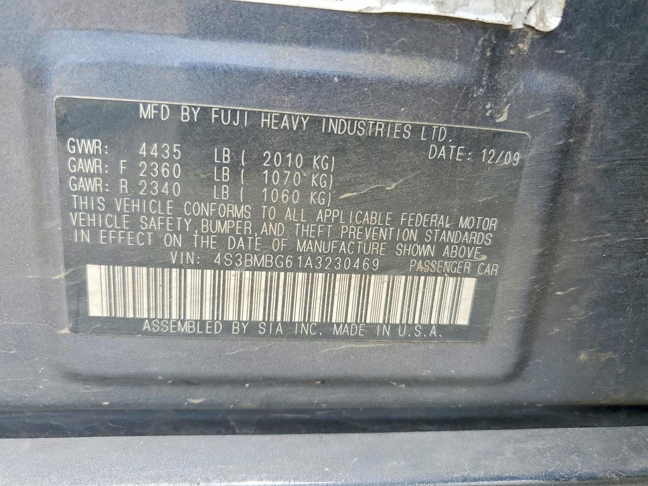 2010 Subaru Legacy 2.5i Premium Charcoal vin: 4S3BMBG61A3230469