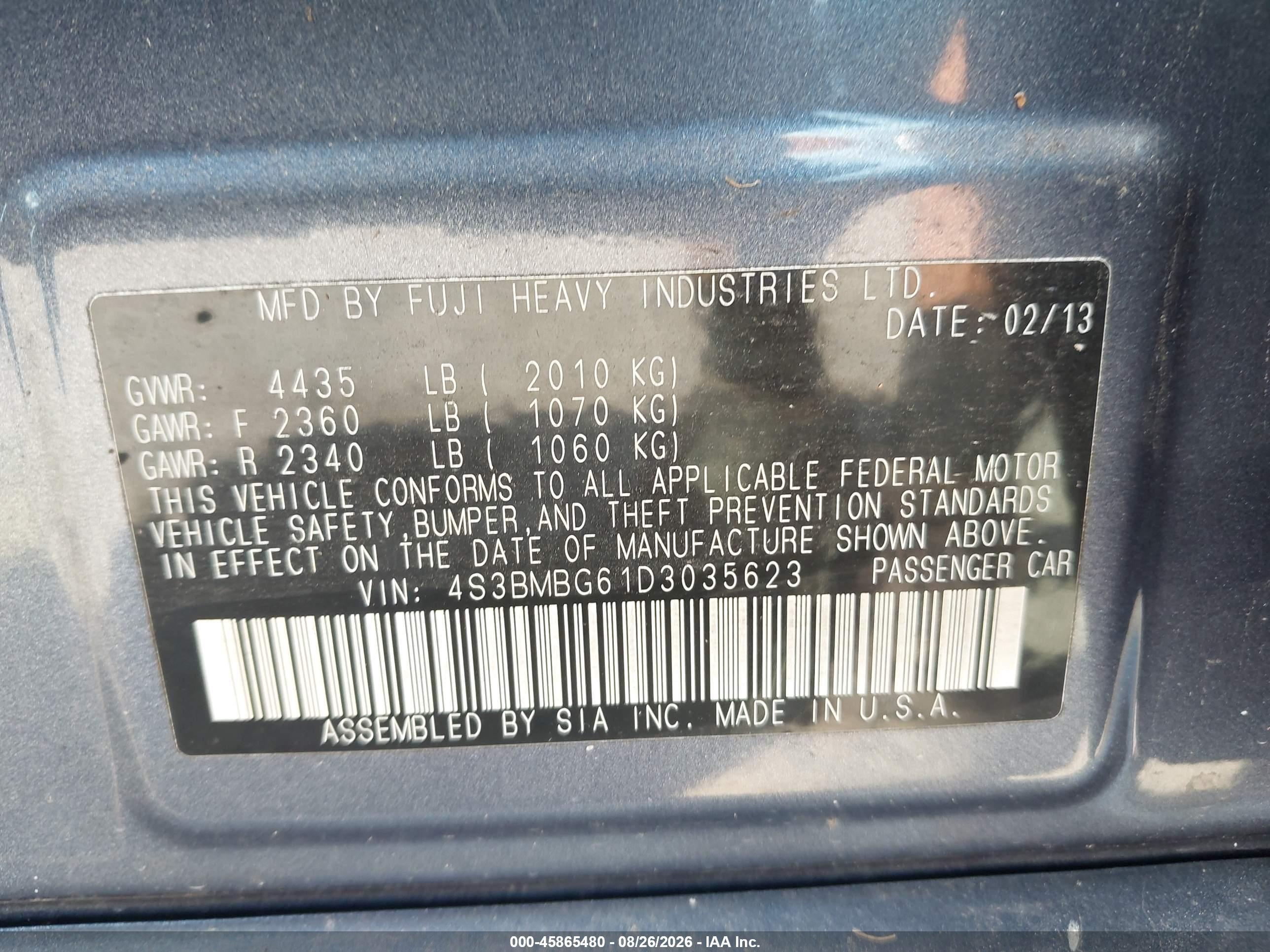 2013 Subaru Legacy 2.5 I Sport Blue vin: 4S3BMBG61D3035623