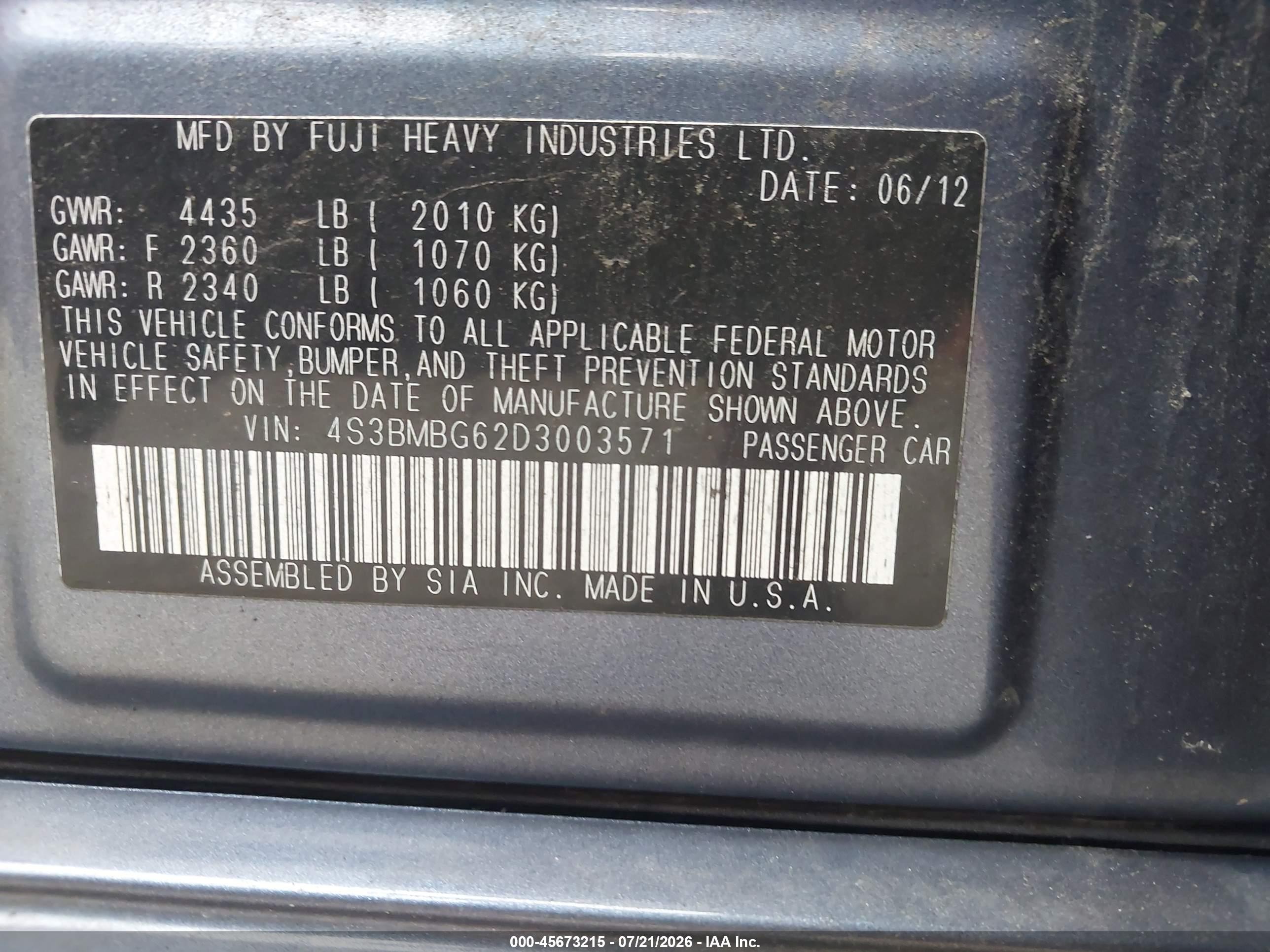 2013 Subaru Legacy 2.5i Premium Blue vin: 4S3BMBG62D3003571