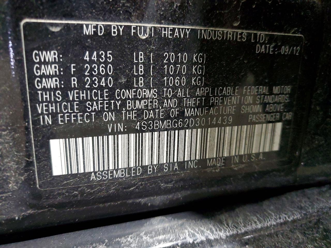 2013 Subaru Legacy 2.5i Premium Black vin: 4S3BMBG62D3014439
