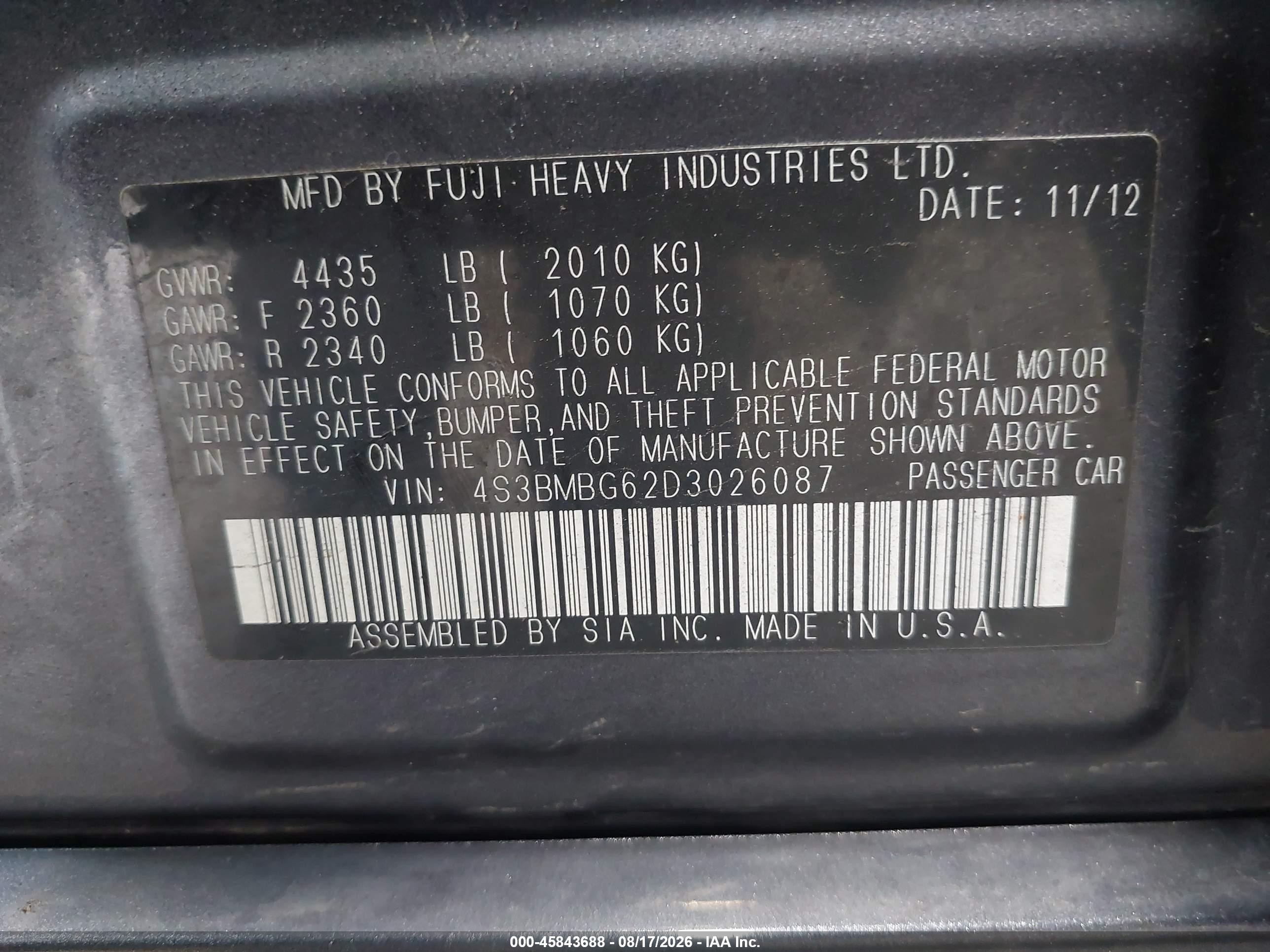 2013 Subaru Legacy 2.5i Premium Gray vin: 4S3BMBG62D3026087