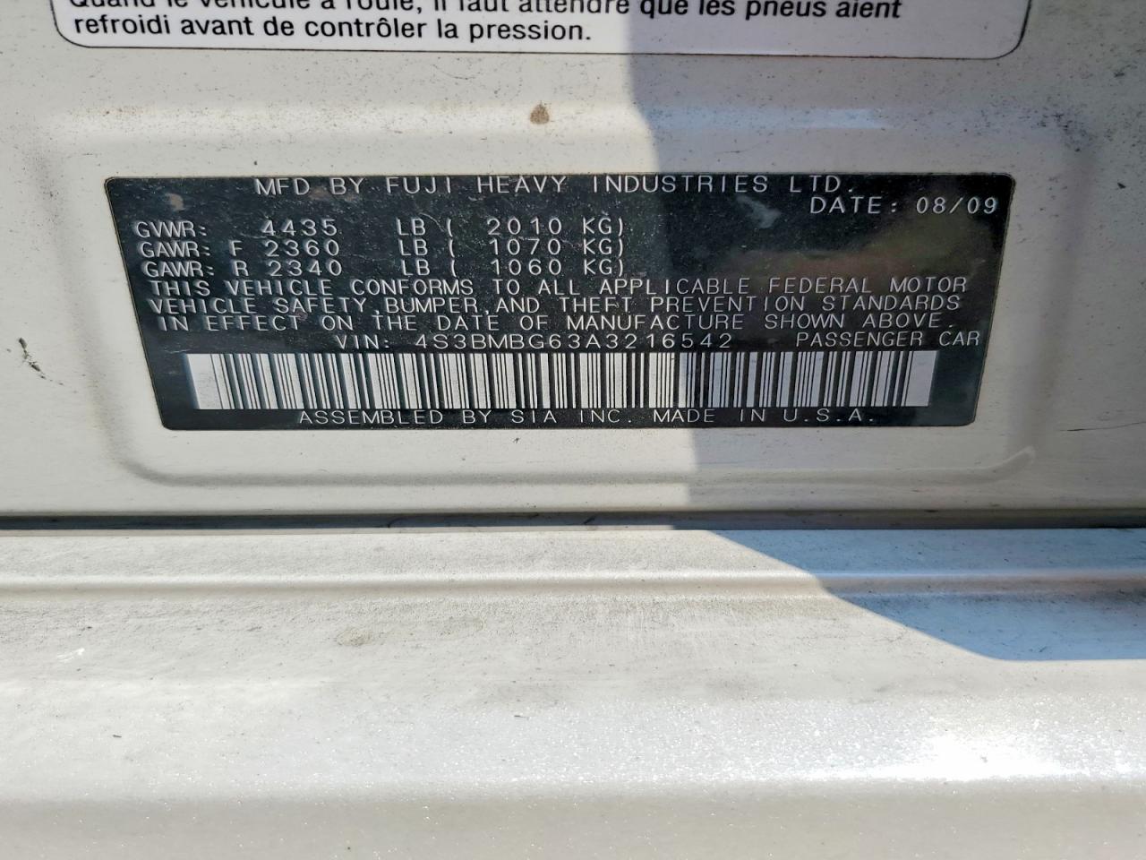 2010 Subaru Legacy 2.5i Premium White vin: 4S3BMBG63A3216542