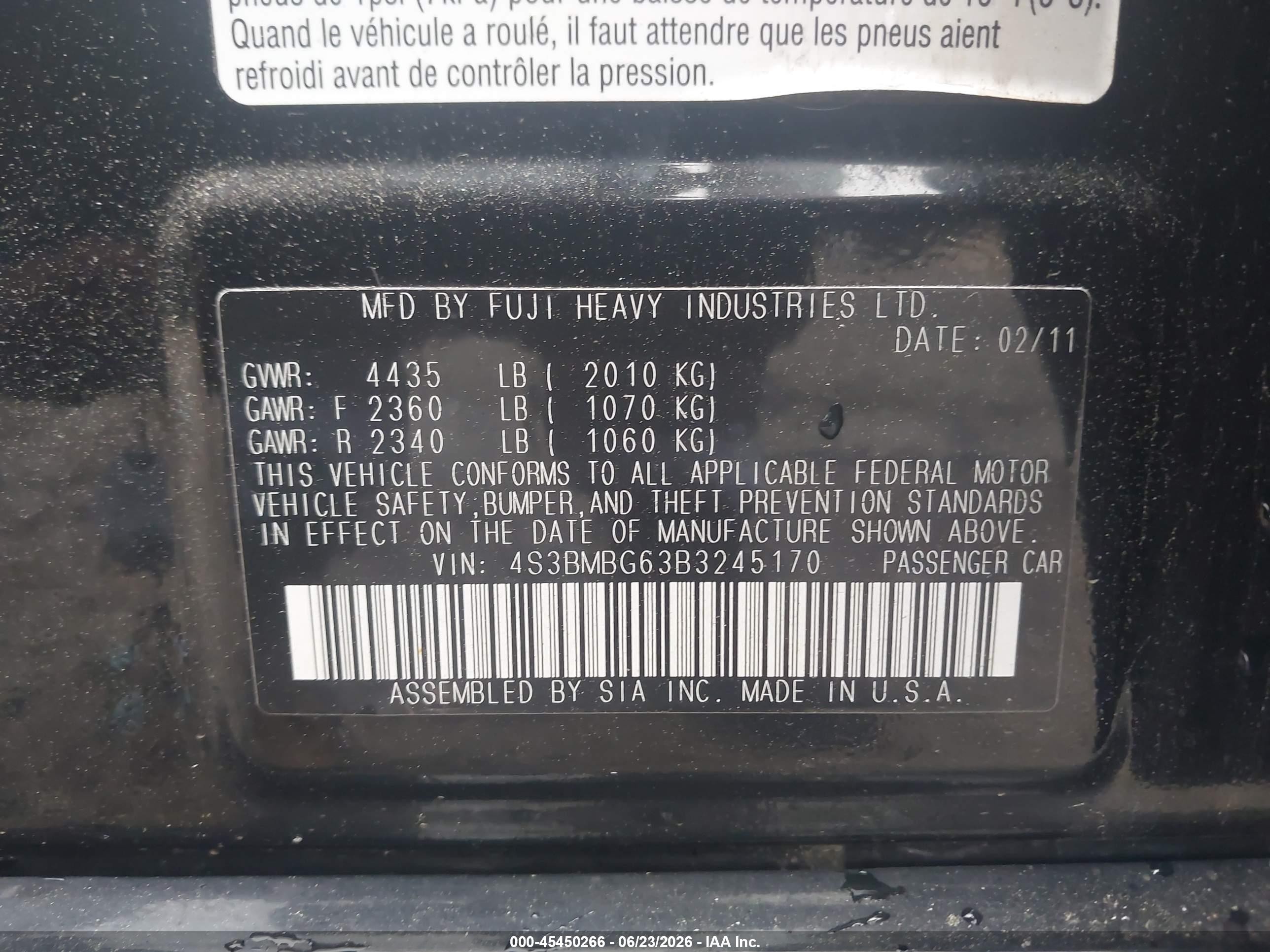 2011 Subaru Legacy 2.5i Premium Black vin: 4S3BMBG63B3245170