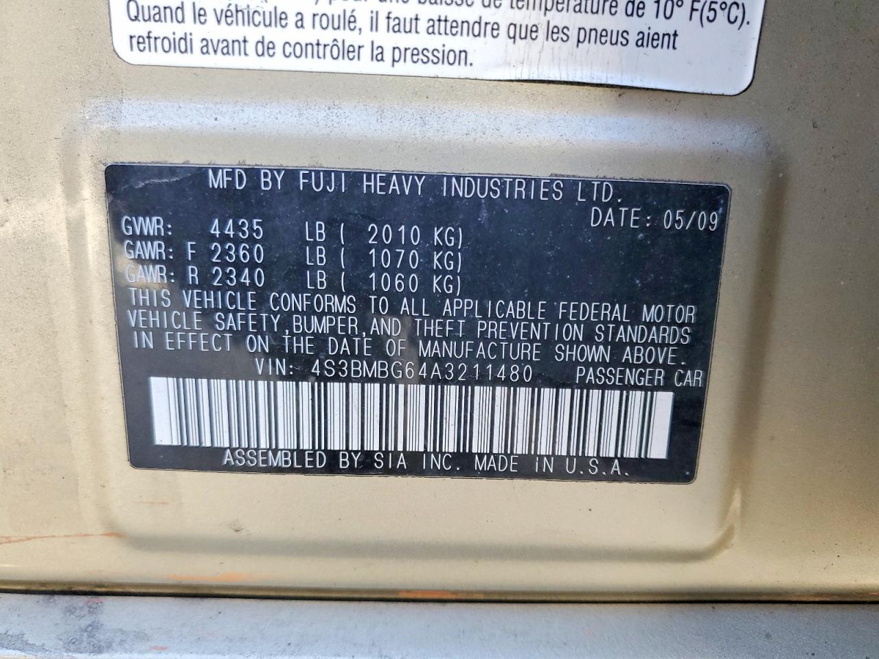 2010 Subaru Legacy 2.5i Premium Gold vin: 4S3BMBG64A3211480