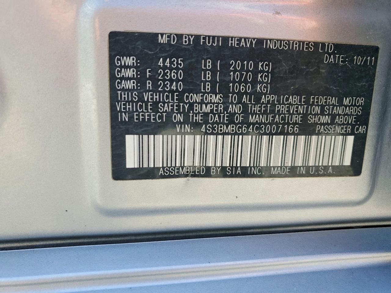 2012 Subaru Legacy 2.5i Premium Silver vin: 4S3BMBG64C3007166