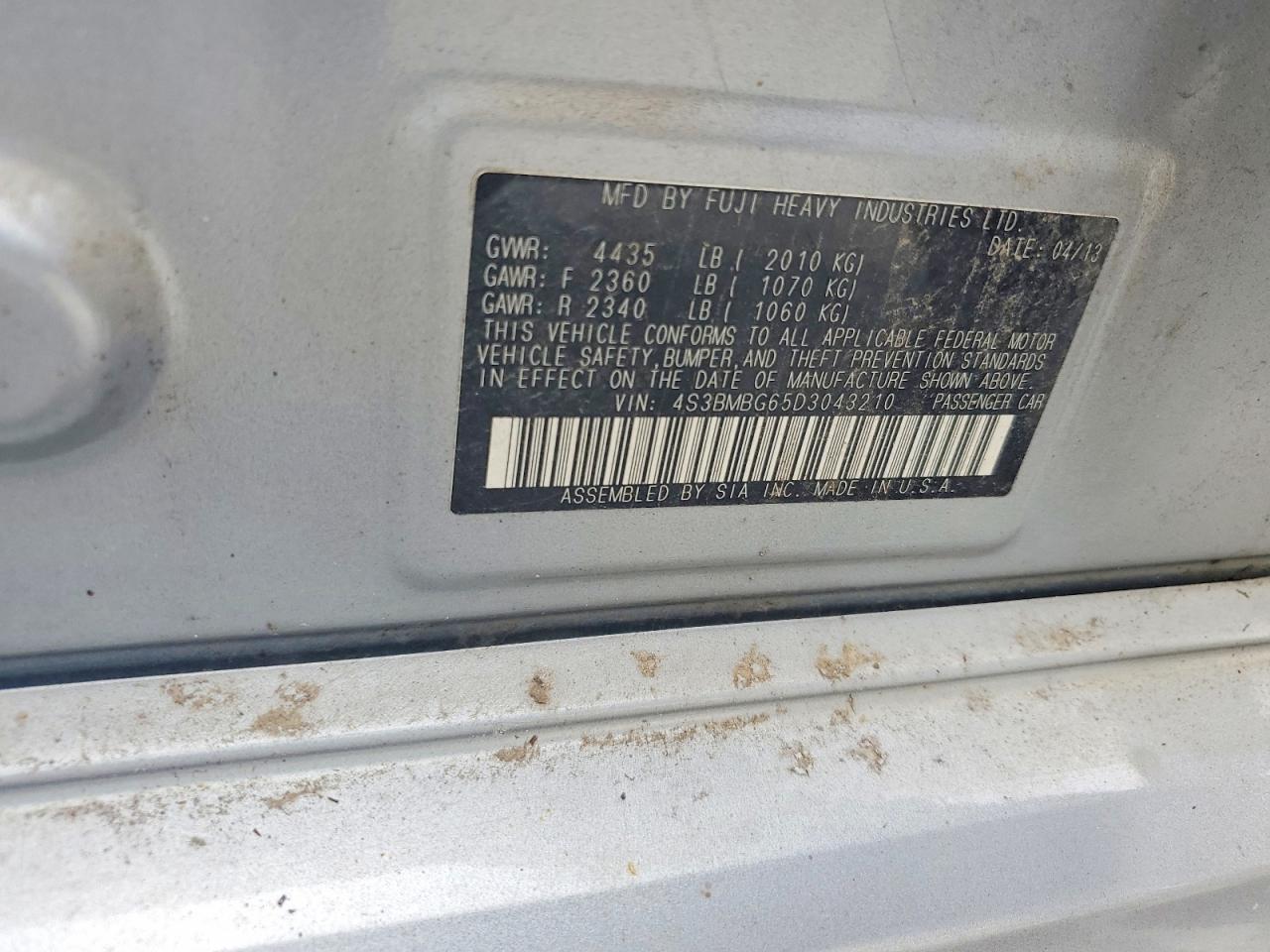 2013 Subaru Legacy 2.5i Premium Silver vin: 4S3BMBG65D3043210