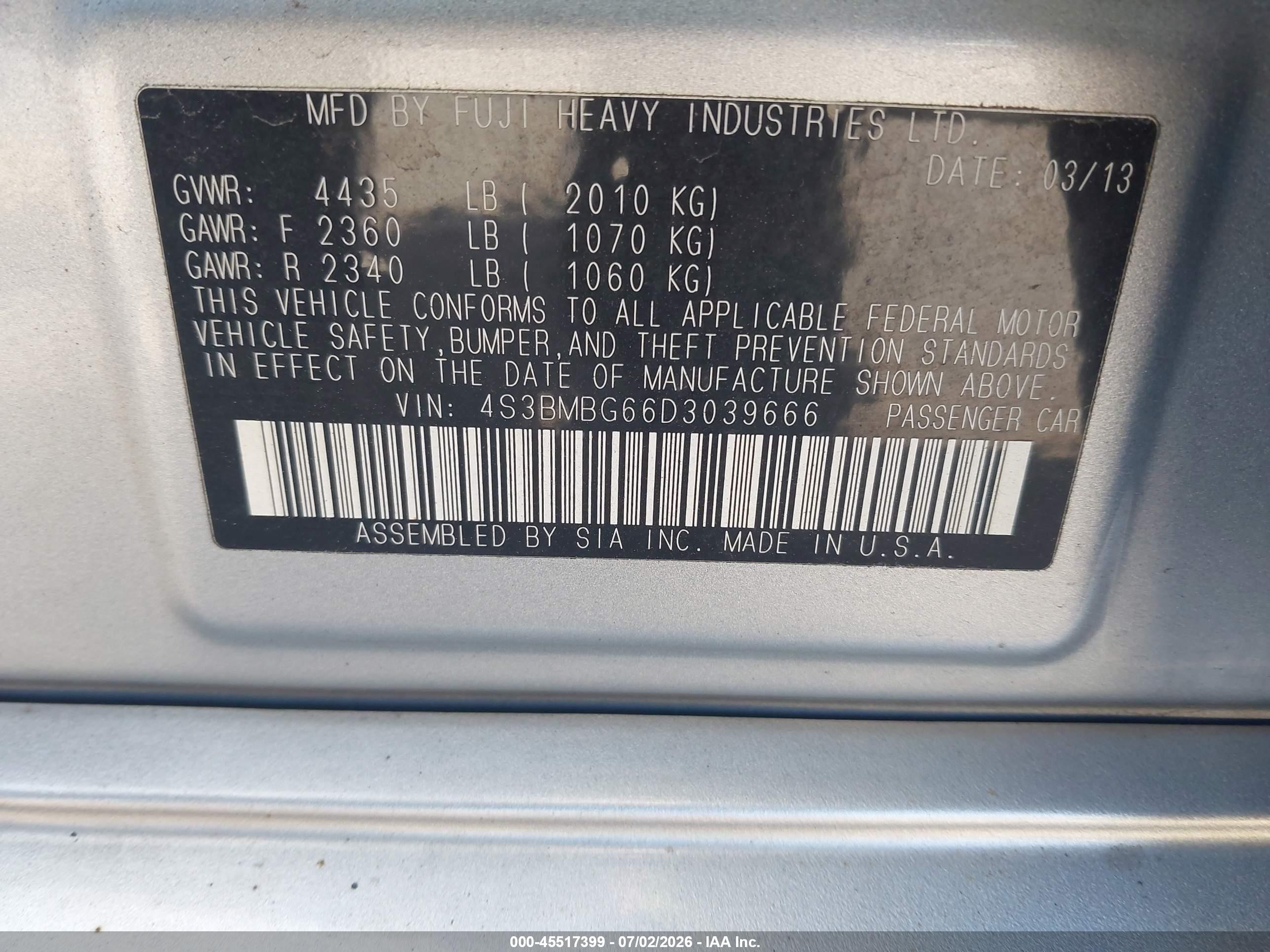 2013 Subaru Legacy 2.5 I Sport Gray vin: 4S3BMBG66D3039666