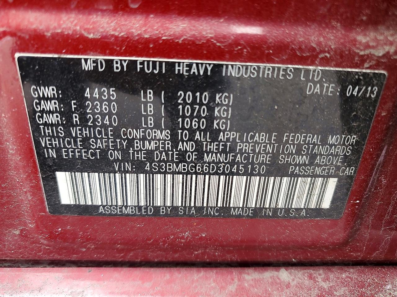 2013 Subaru Legacy Burgundy vin: 4S3BMBG66D3045130