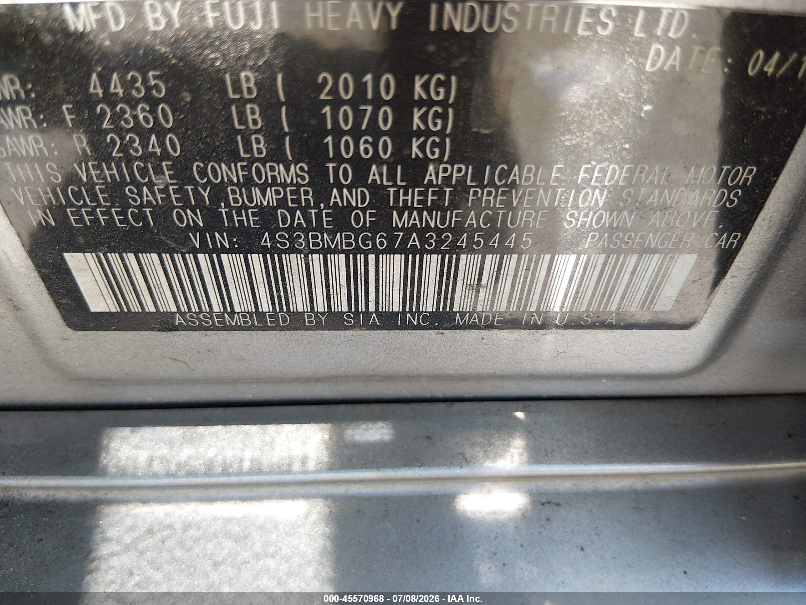 2010 Subaru Legacy 2.5i Premium Серебряный vin: 4S3BMBG67A3245445