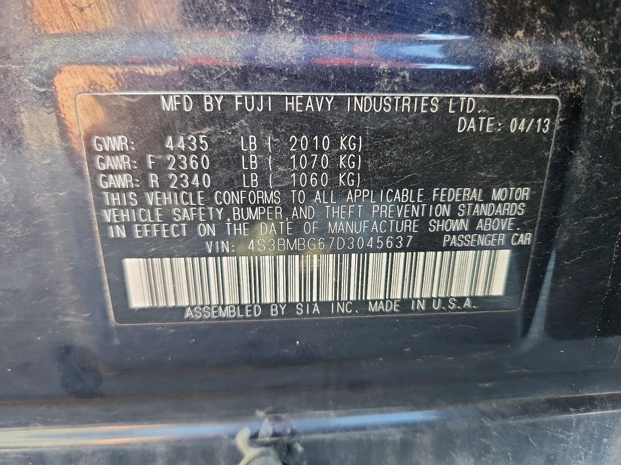 2013 Subaru Legacy 2.5i Premium Blue vin: 4S3BMBG67D3045637