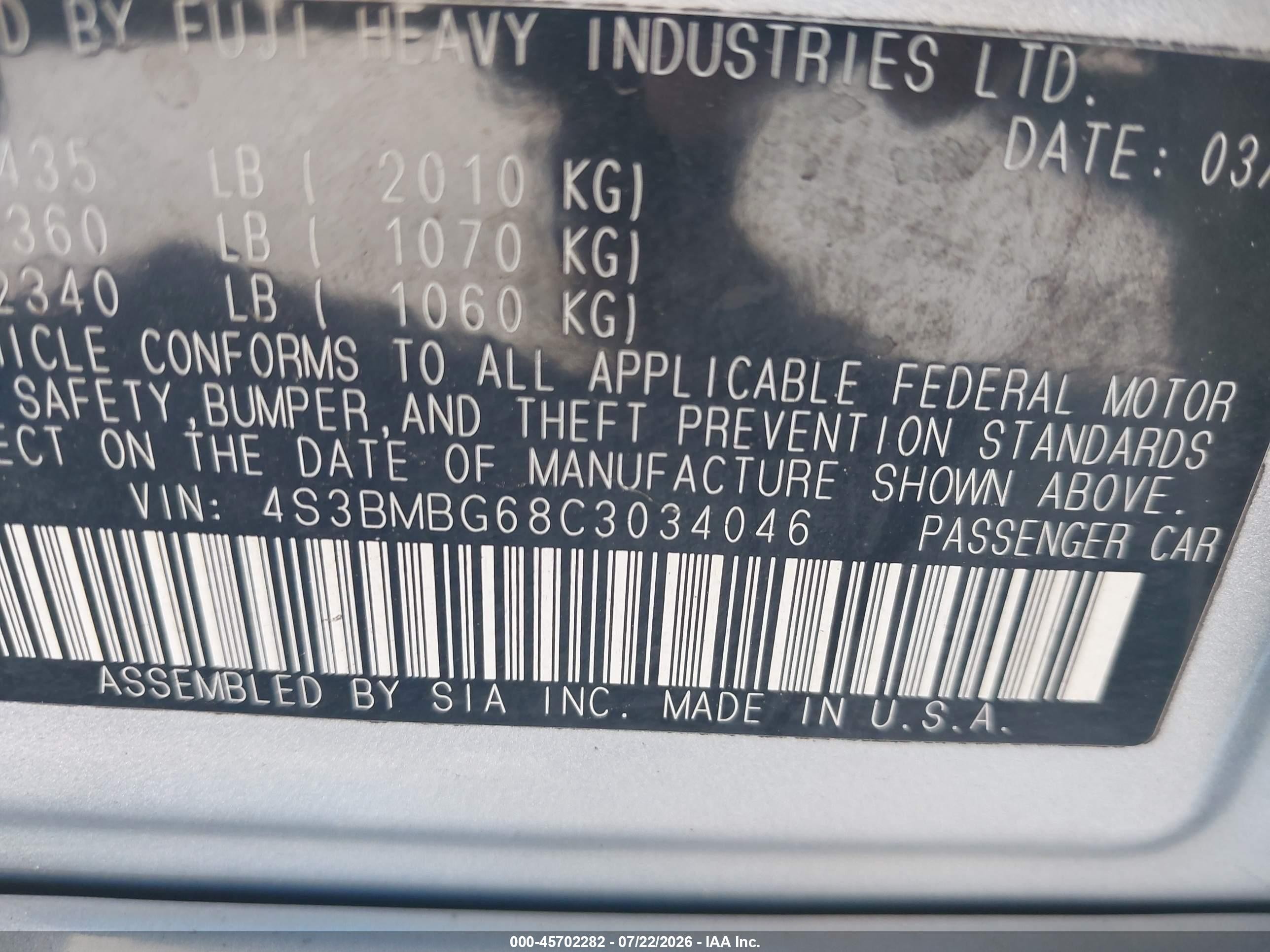 2012 Subaru Legacy 2.5i Premium Silver vin: 4S3BMBG68C3034046