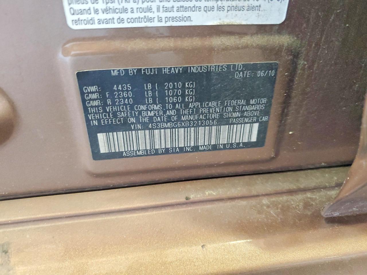 2011 Subaru Legacy 2.5i Premium Brown vin: 4S3BMBG6XB3213056