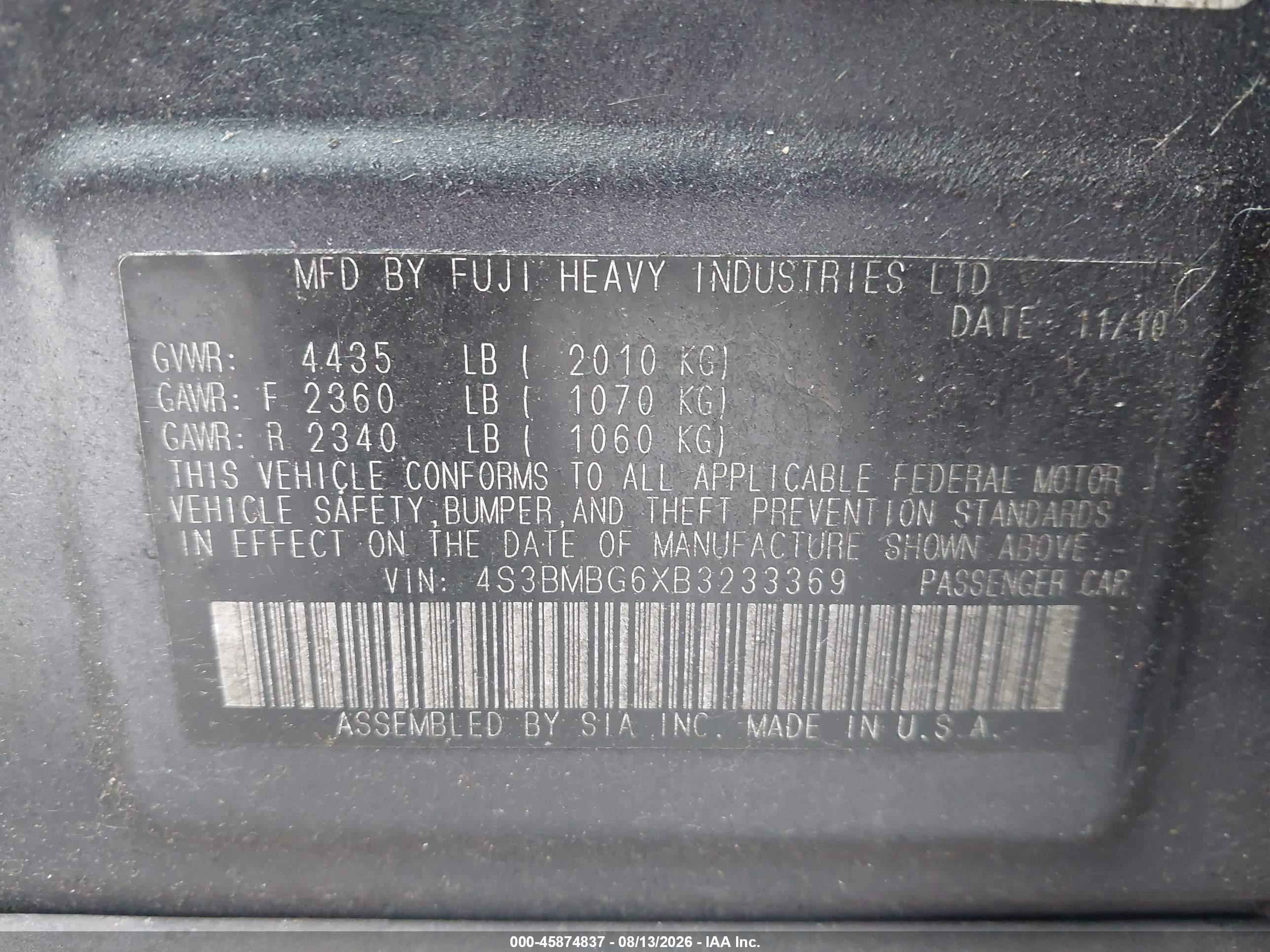 2011 Subaru Legacy 2.5i Premium Gray vin: 4S3BMBG6XB3233369