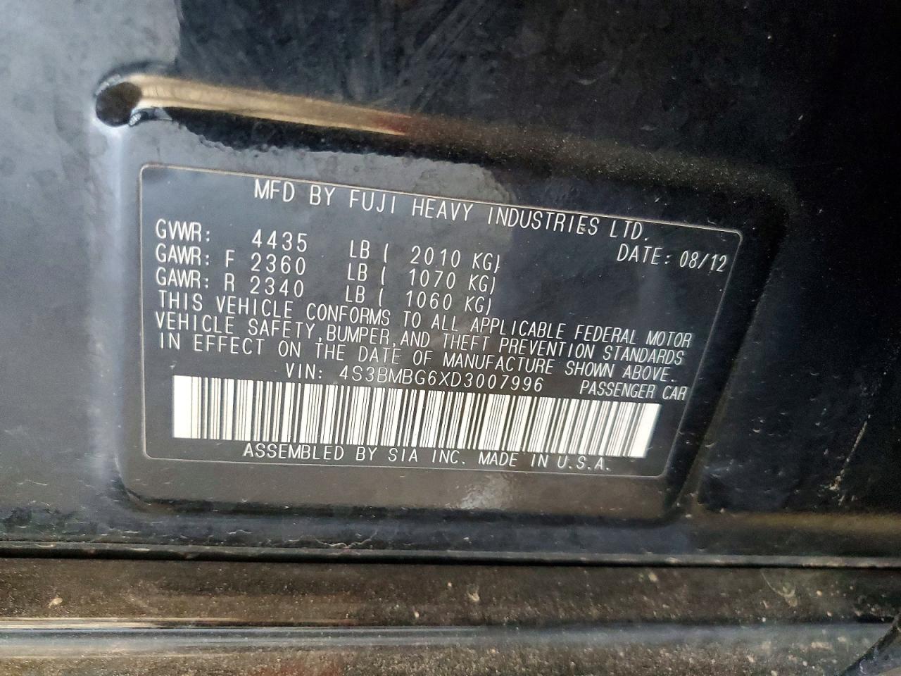 2013 Subaru Legacy 2.5i Premium Черный vin: 4S3BMBG6XD3007996