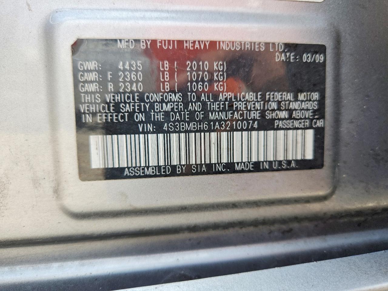 2010 Subaru Legacy 2.5i Premium Silver vin: 4S3BMBH61A3210074