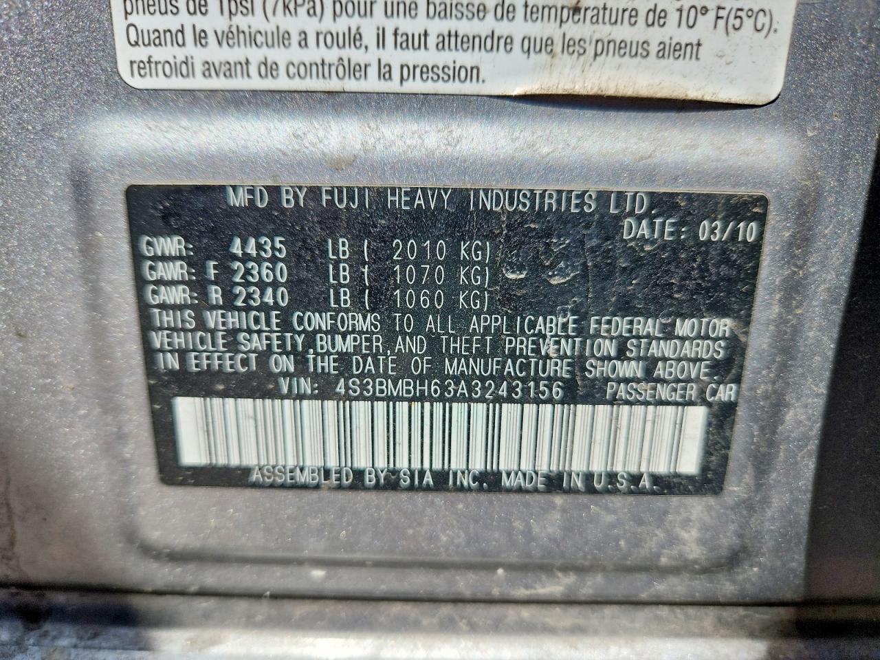 2010 Subaru Legacy 2.5i Premium Gray vin: 4S3BMBH63A3243156