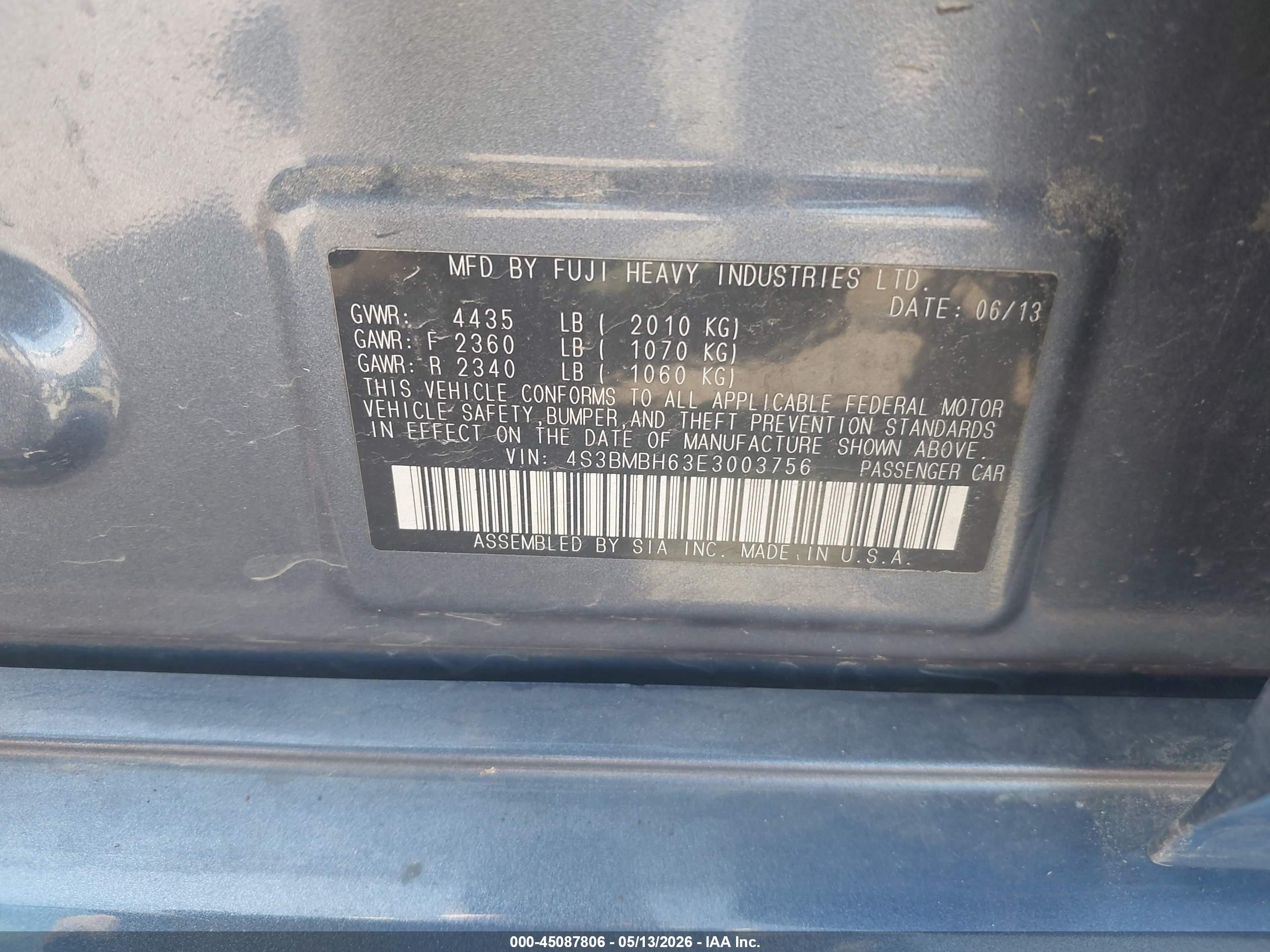 2014 Subaru Legacy 2.5 I Sport Blue vin: 4S3BMBH63E3003756