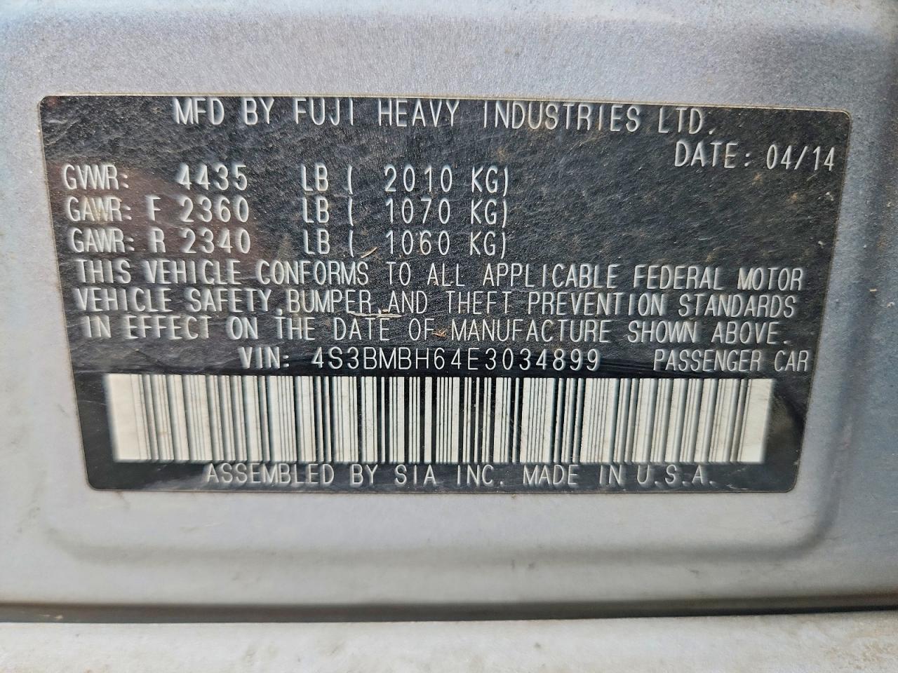 2014 Subaru Legacy 2.5i Sport Silver vin: 4S3BMBH64E3034899