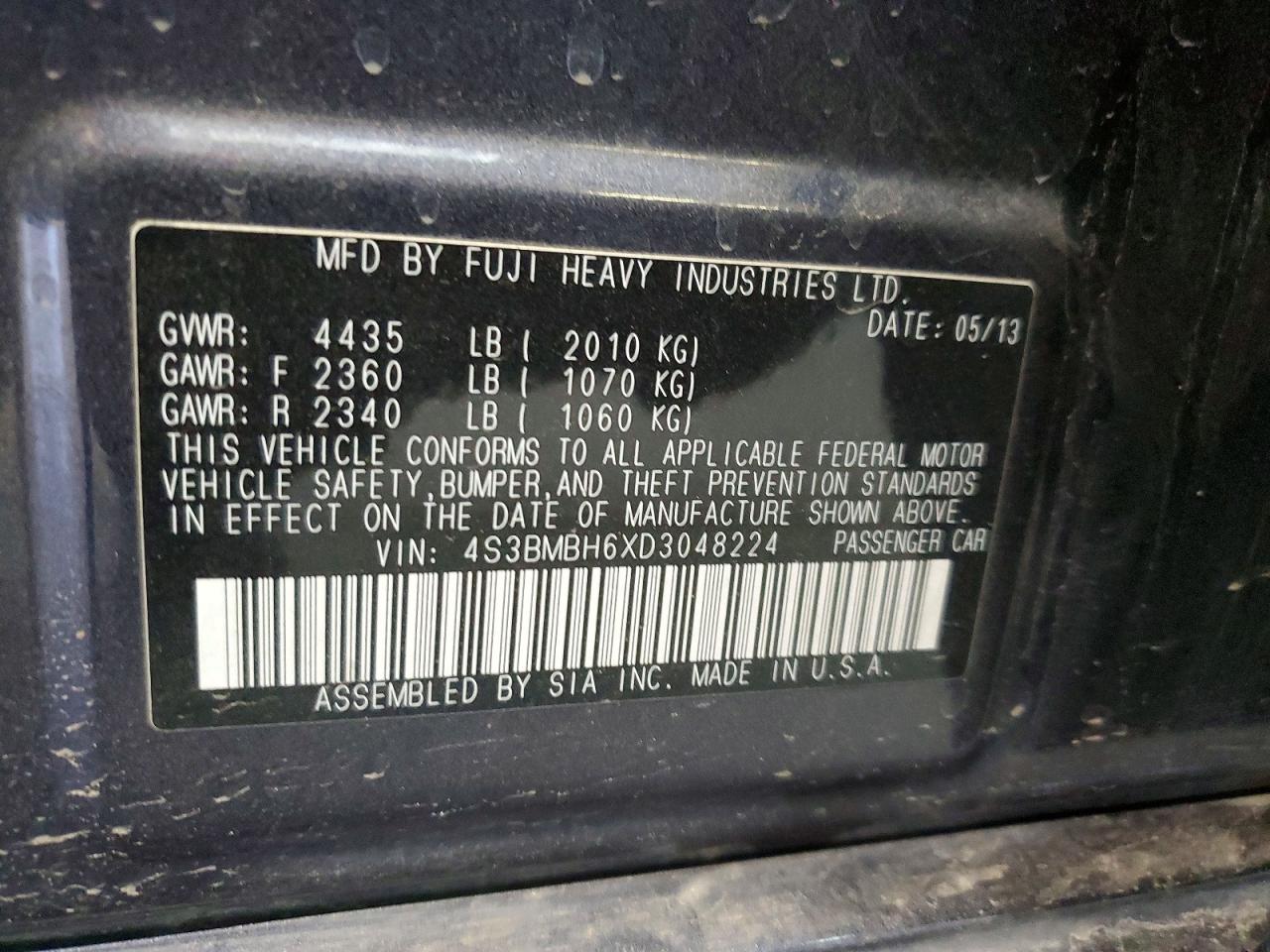 2013 Subaru Legacy 2.5i Premium Charcoal vin: 4S3BMBH6XD3048224