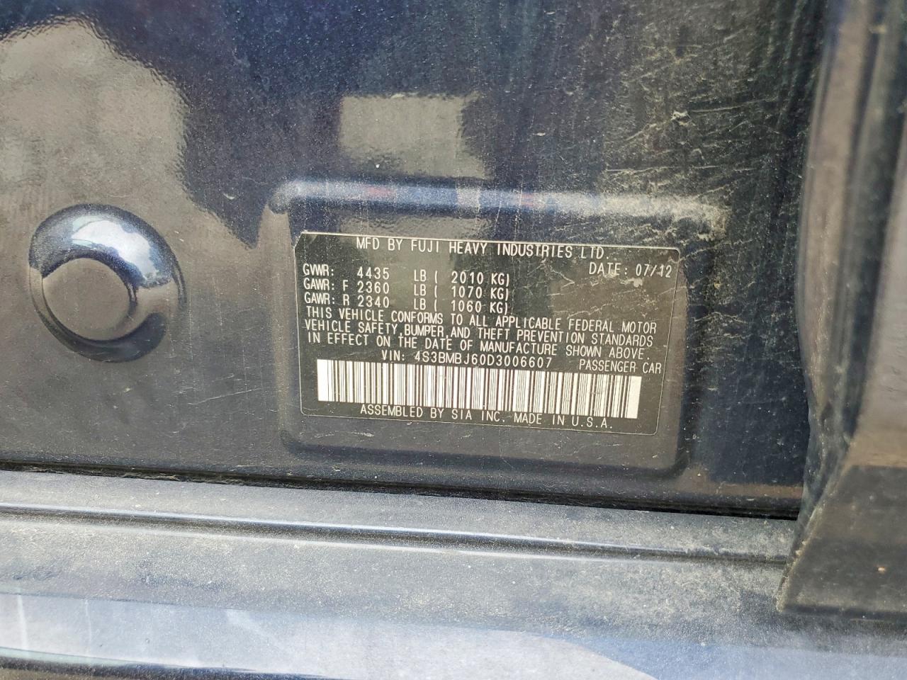 2013 Subaru Legacy 2.5i Limited Black vin: 4S3BMBJ60D3006607