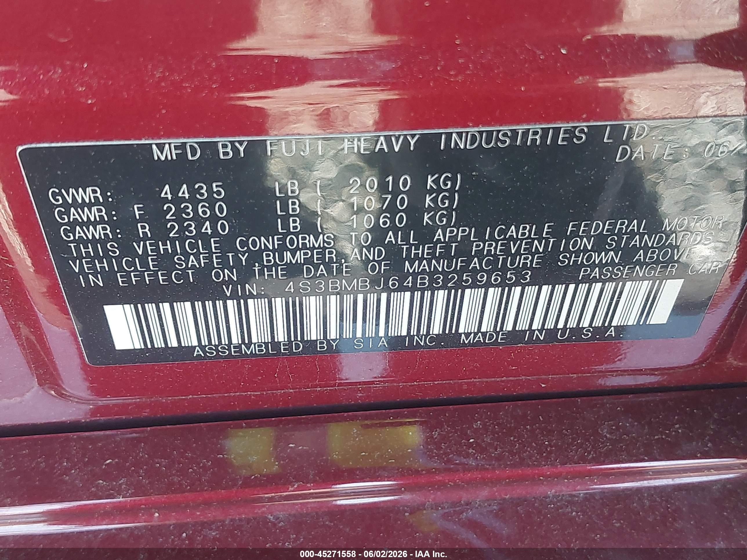 2011 Subaru Legacy 2.5i Limited Red vin: 4S3BMBJ64B3259653