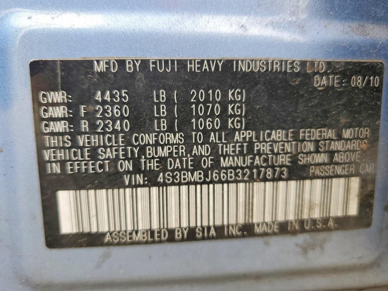 2011 Subaru Legacy 2.5i Limited Blue vin: 4S3BMBJ66B3217873