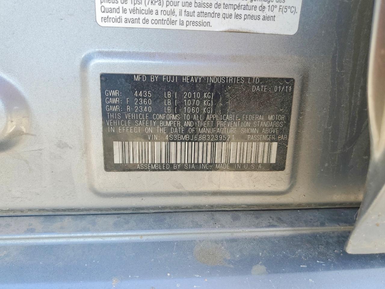 2011 Subaru Legacy 2.5i Limited Silver vin: 4S3BMBJ68B3239521