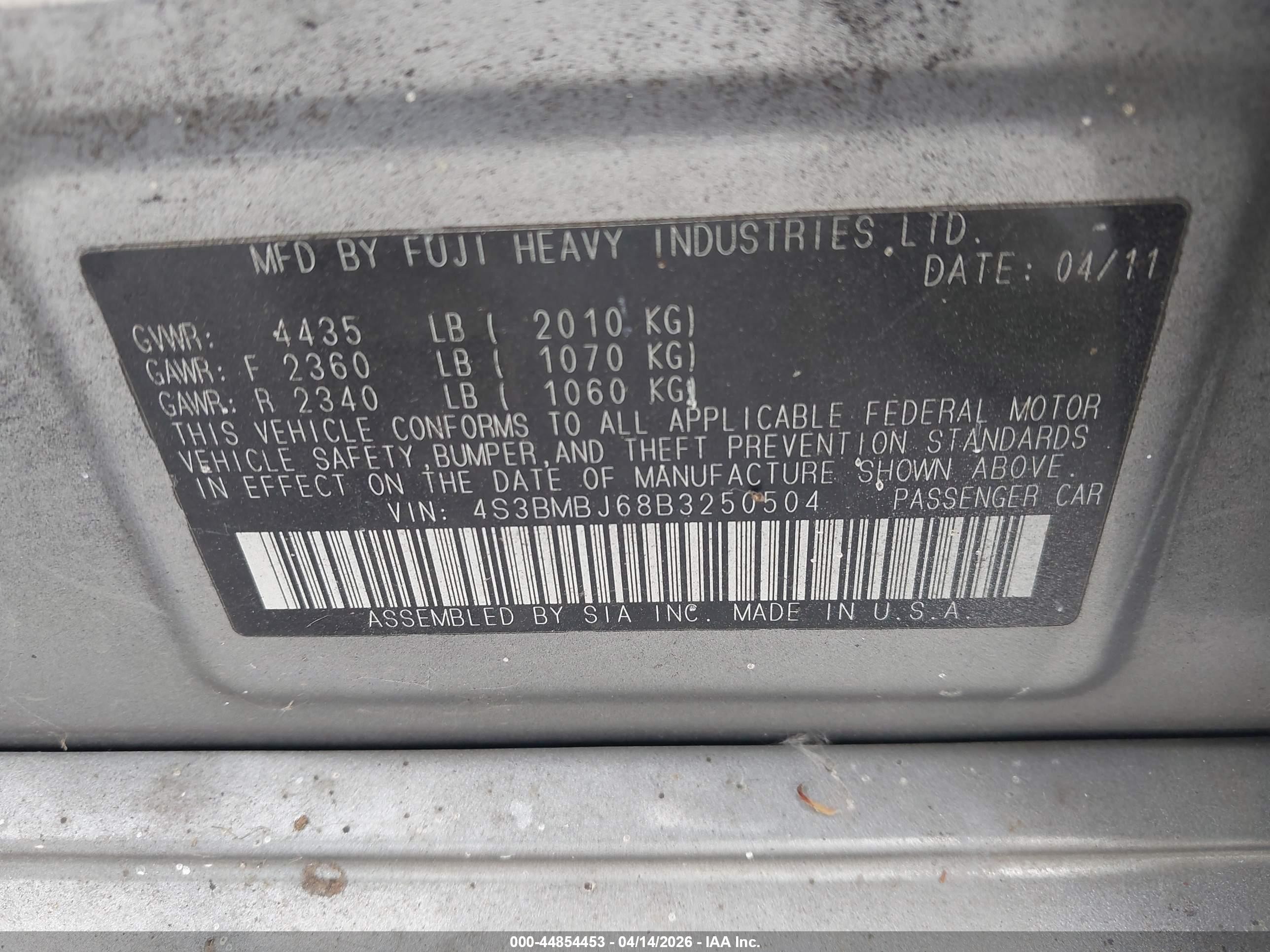 2011 Subaru Legacy 2.5i Limited Silver vin: 4S3BMBJ68B3250504
