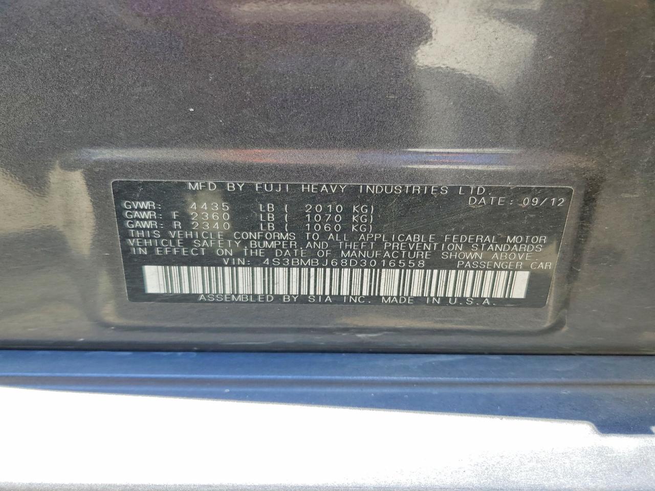2013 Subaru Legacy 2.5i Limited Gray vin: 4S3BMBJ68D3016558