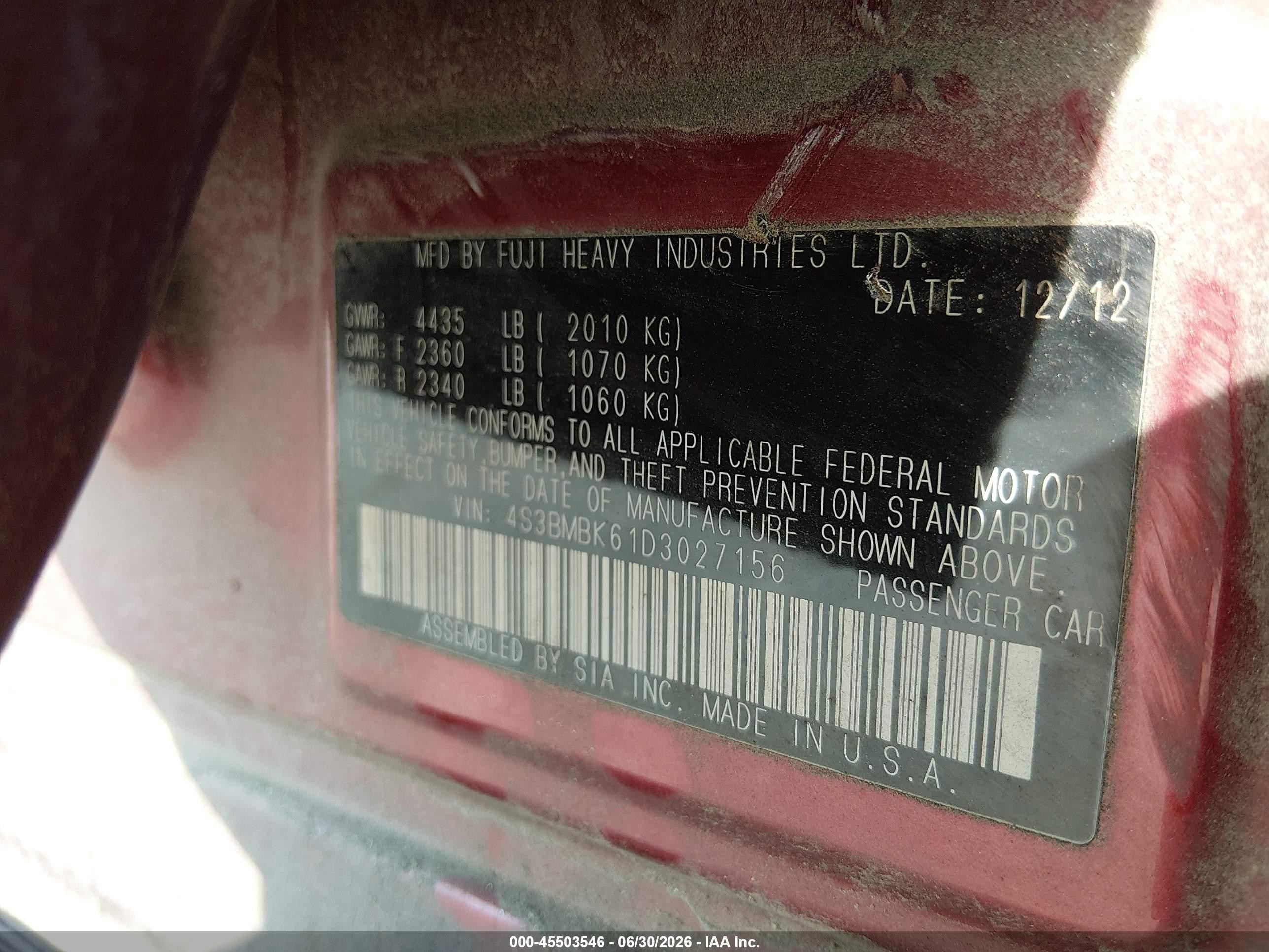 2013 Subaru Legacy 2.5i Limited Red vin: 4S3BMBK61D3027156