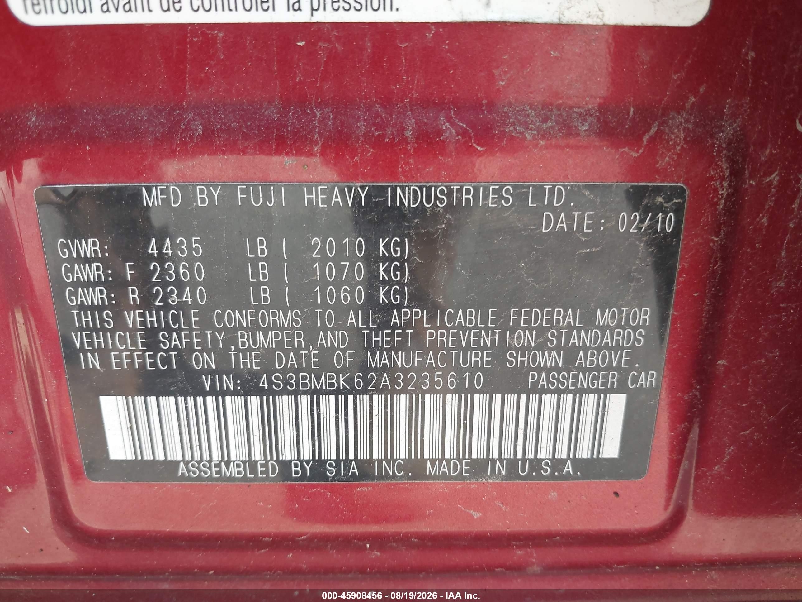 2010 Subaru Legacy 2.5i Limited Maroon vin: 4S3BMBK62A3235610