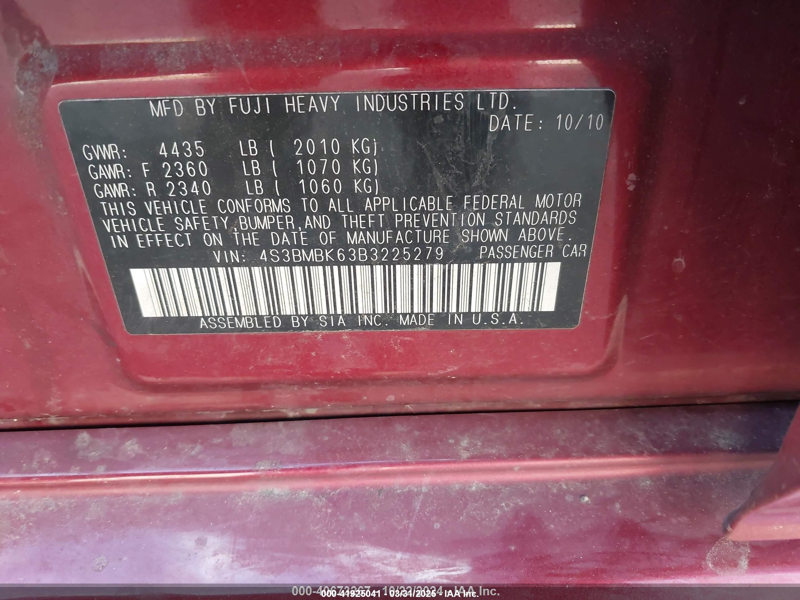 2011 Subaru Legacy 2.5i Limited Burgundy vin: 4S3BMBK63B3225279