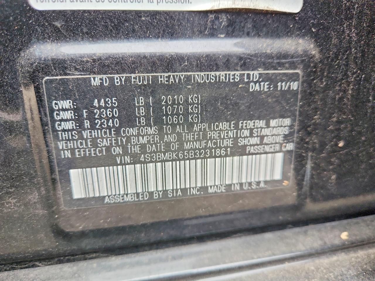 2011 Subaru Legacy 2.5i Limited Black vin: 4S3BMBK65B3231861