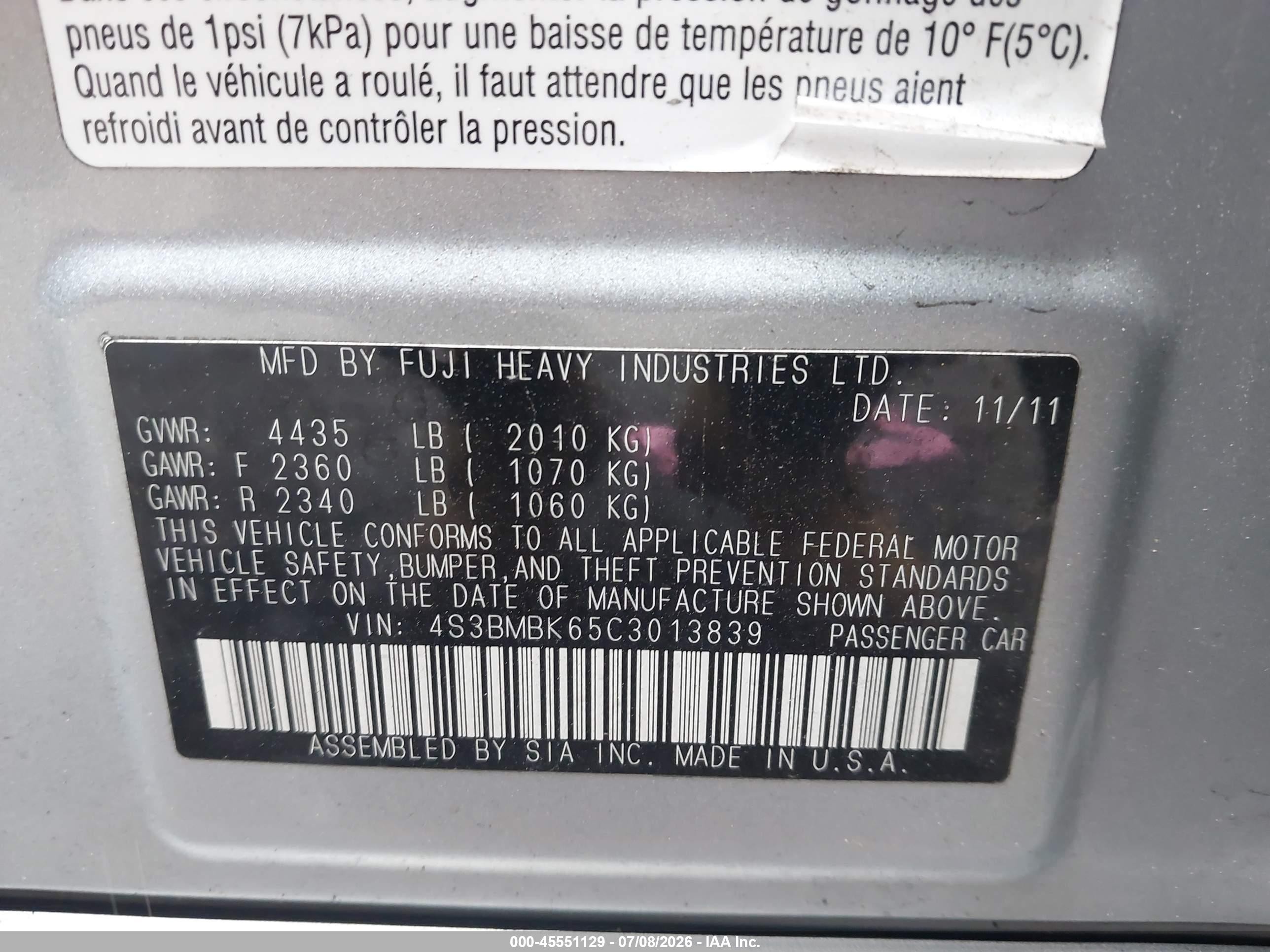 2012 Subaru Legacy 2.5i Limited Silver vin: 4S3BMBK65C3013839